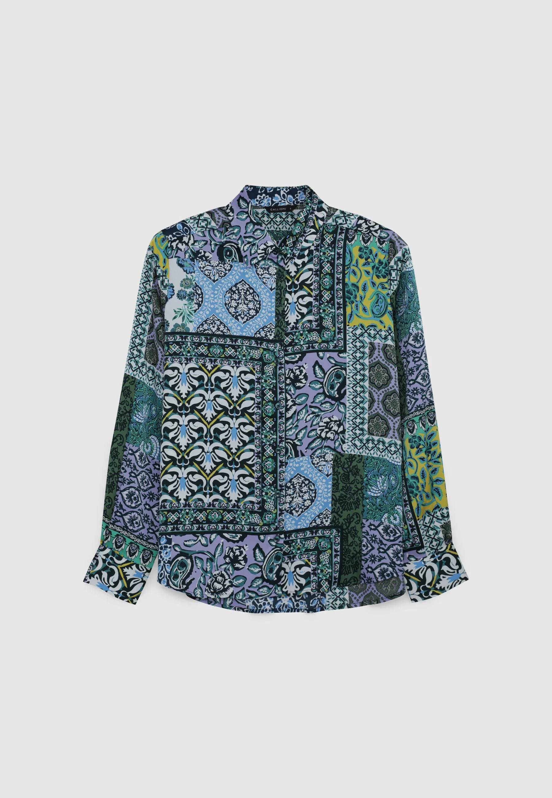 Camicia simil satin fantasia patchwork - Image 6