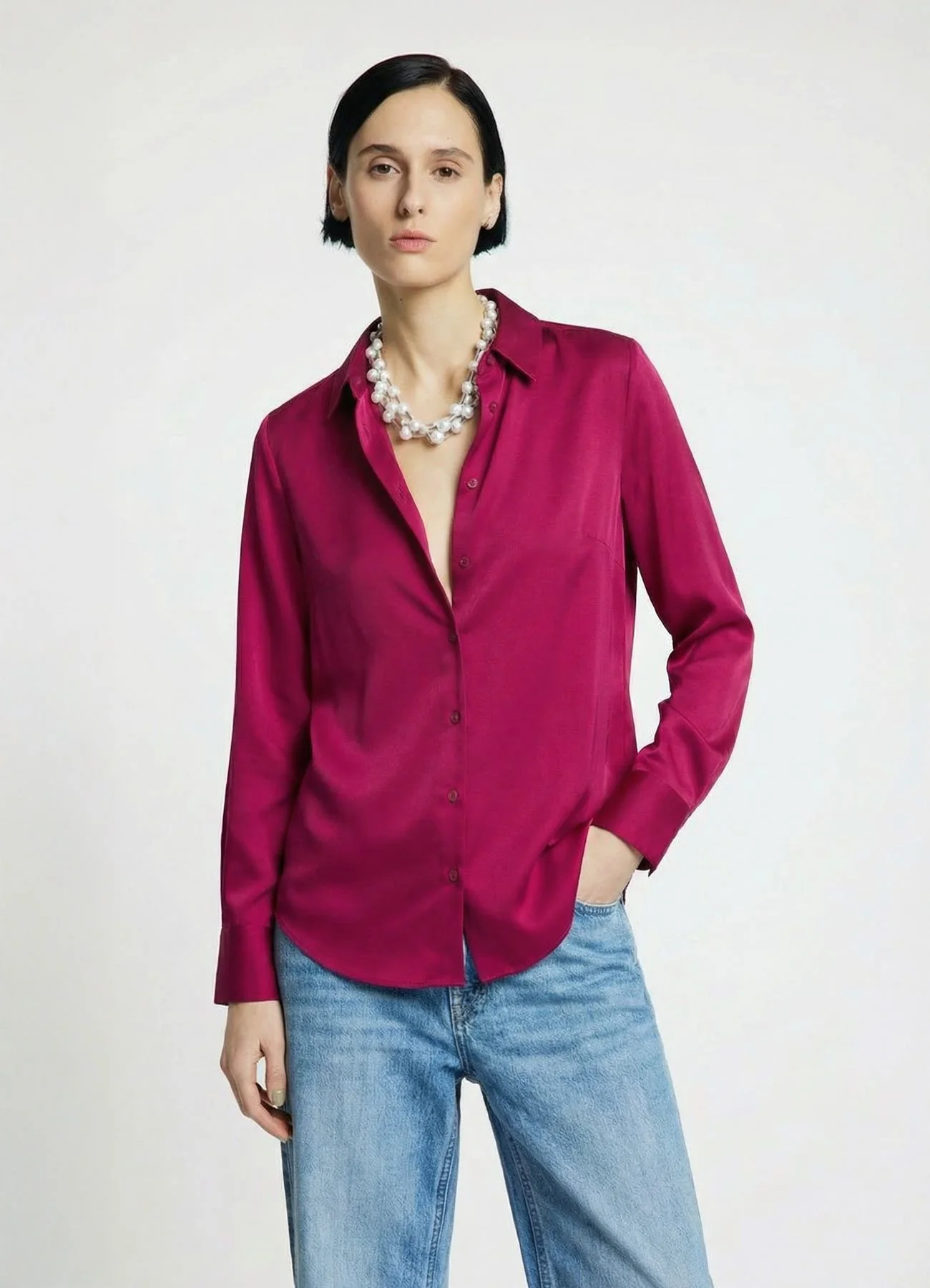Camicia similsatin tinta unita - Image 2