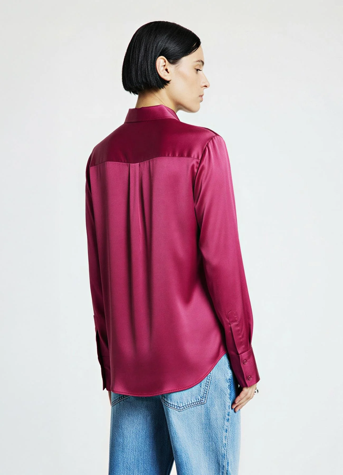 Camicia similsatin tinta unita - Image 3