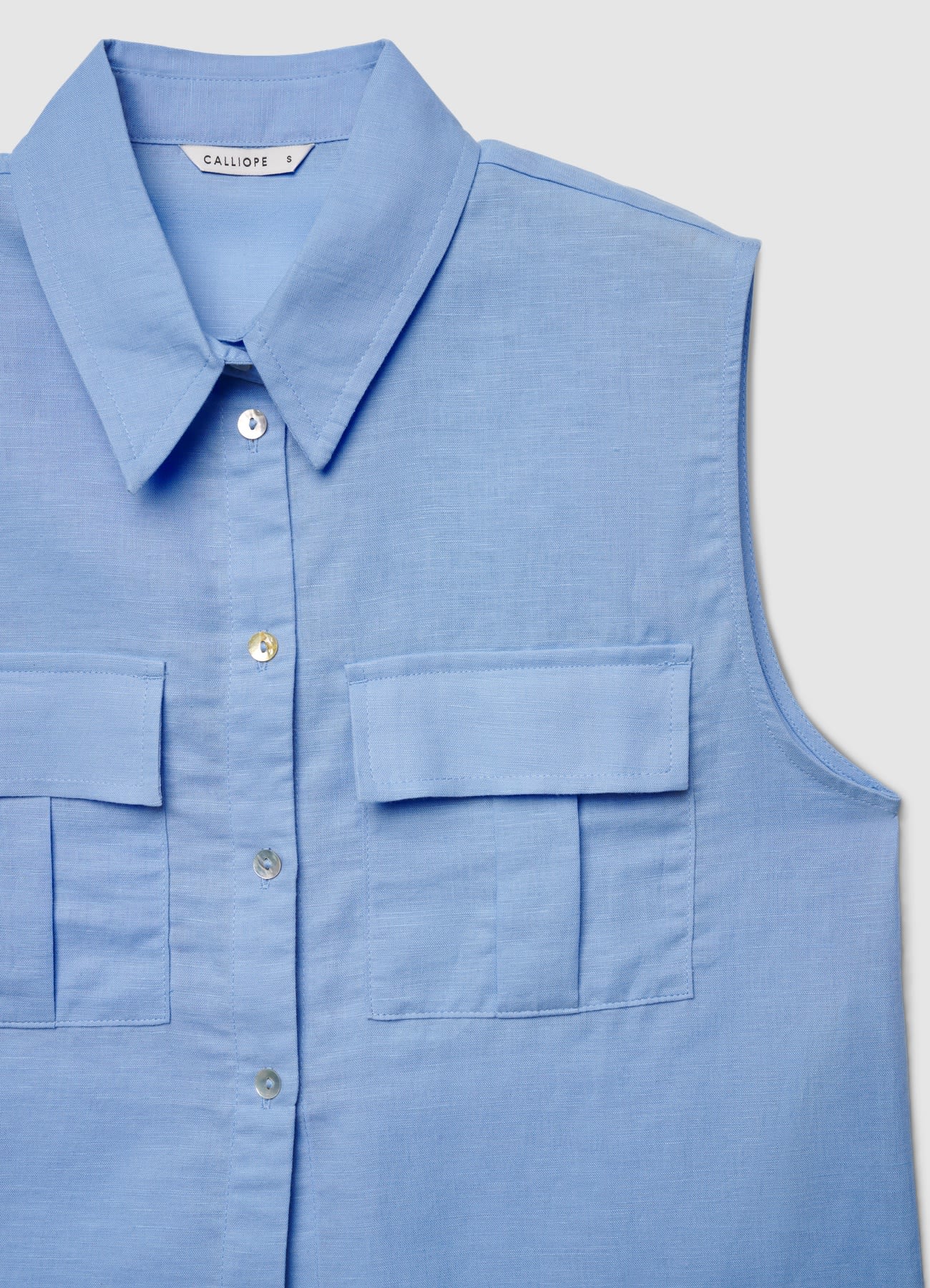 Camicia smanicata in lino con nodo - Image 6