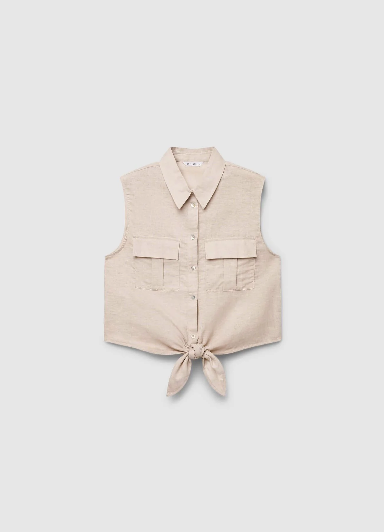 Camicia smanicata in lino con nodo - Image 4
