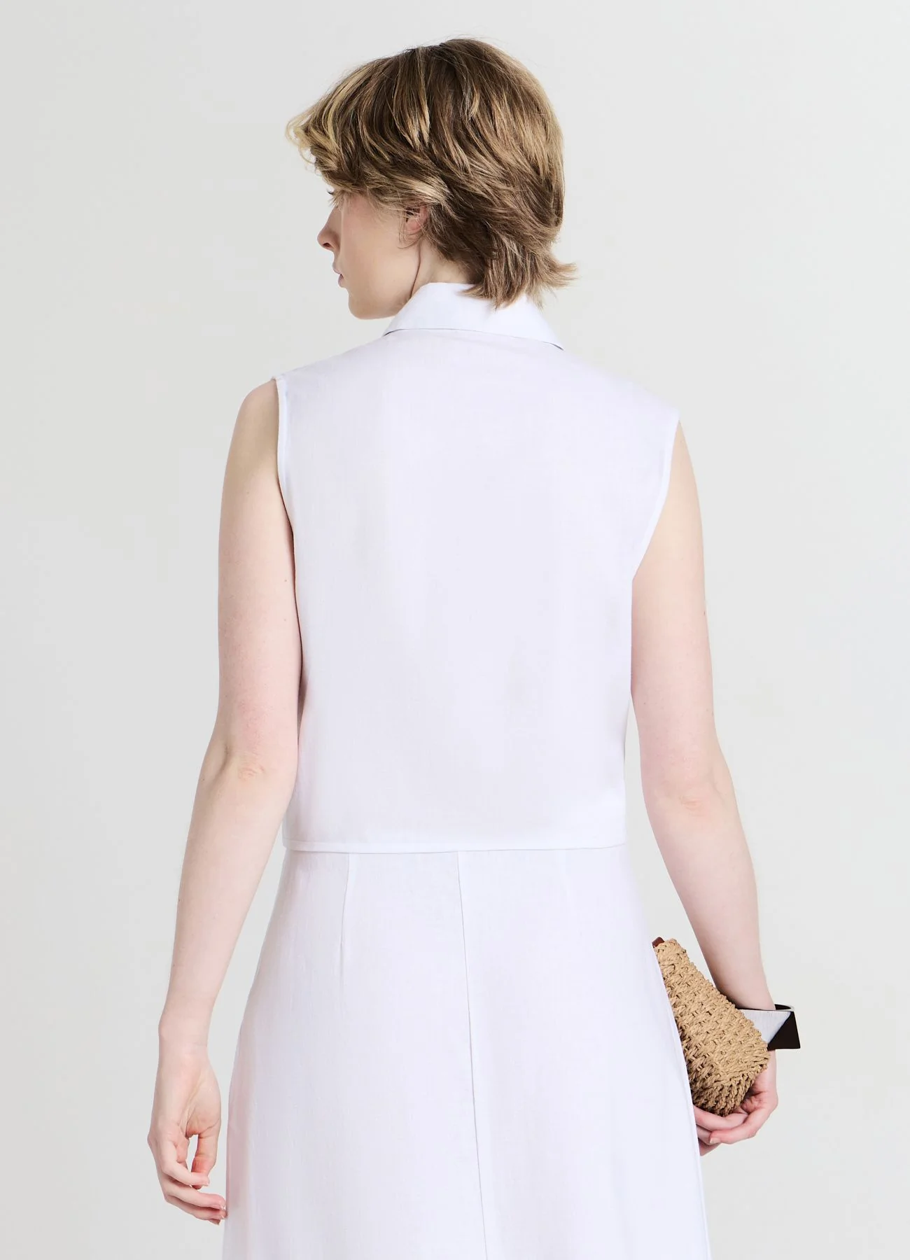 Camicia smanicata misto lino con nodo - Image 3