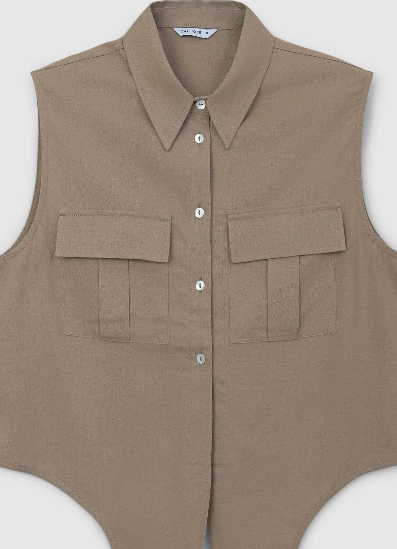 Camicia smanicata misto lino con nodo - Image 6