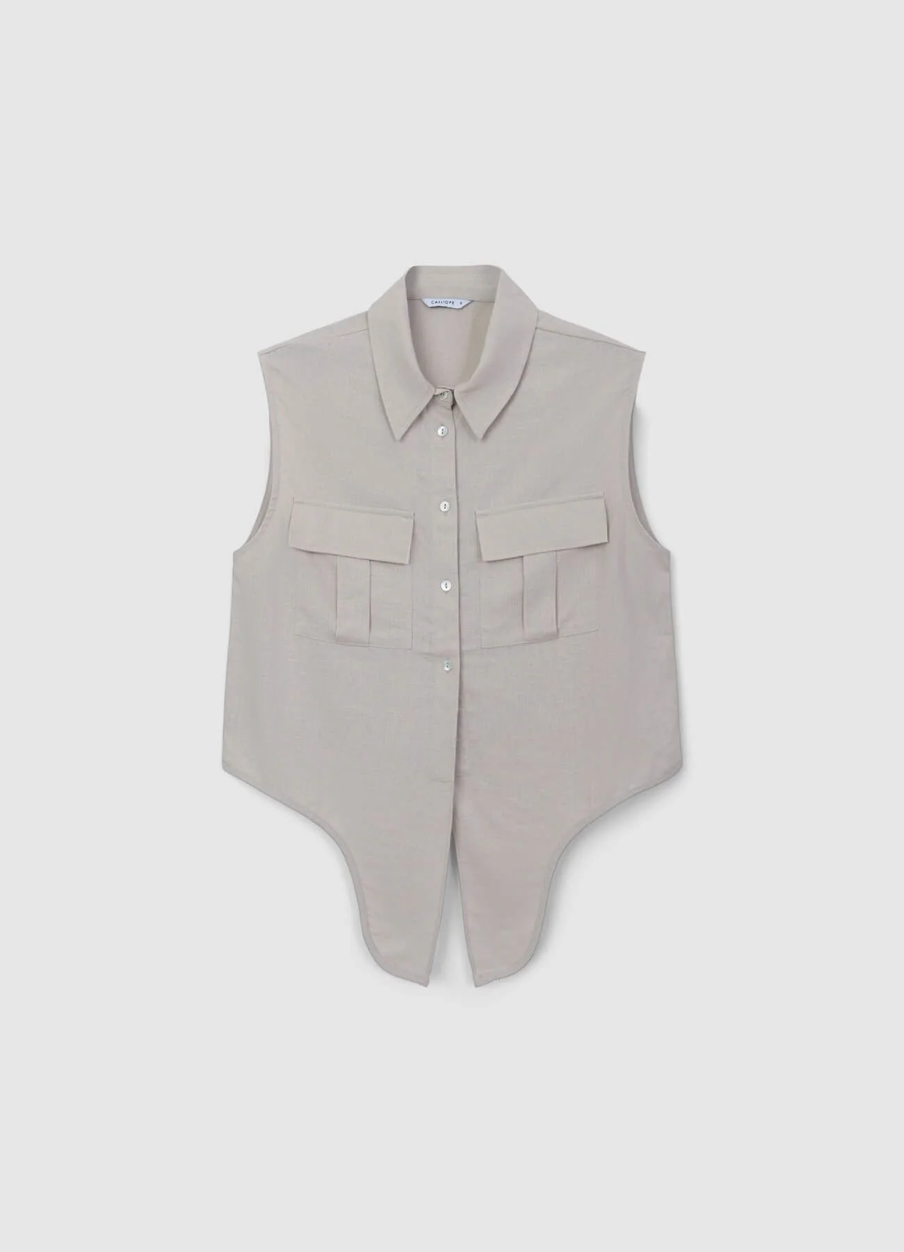 Camicia smanicata misto lino con nodo - Image 6