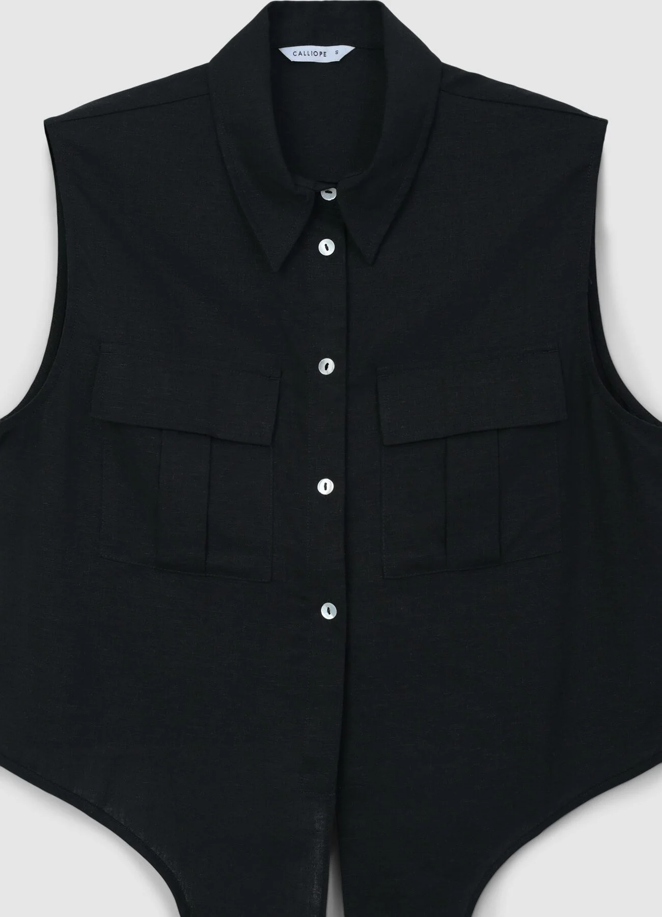 Camicia smanicata misto lino con nodo - Image 4
