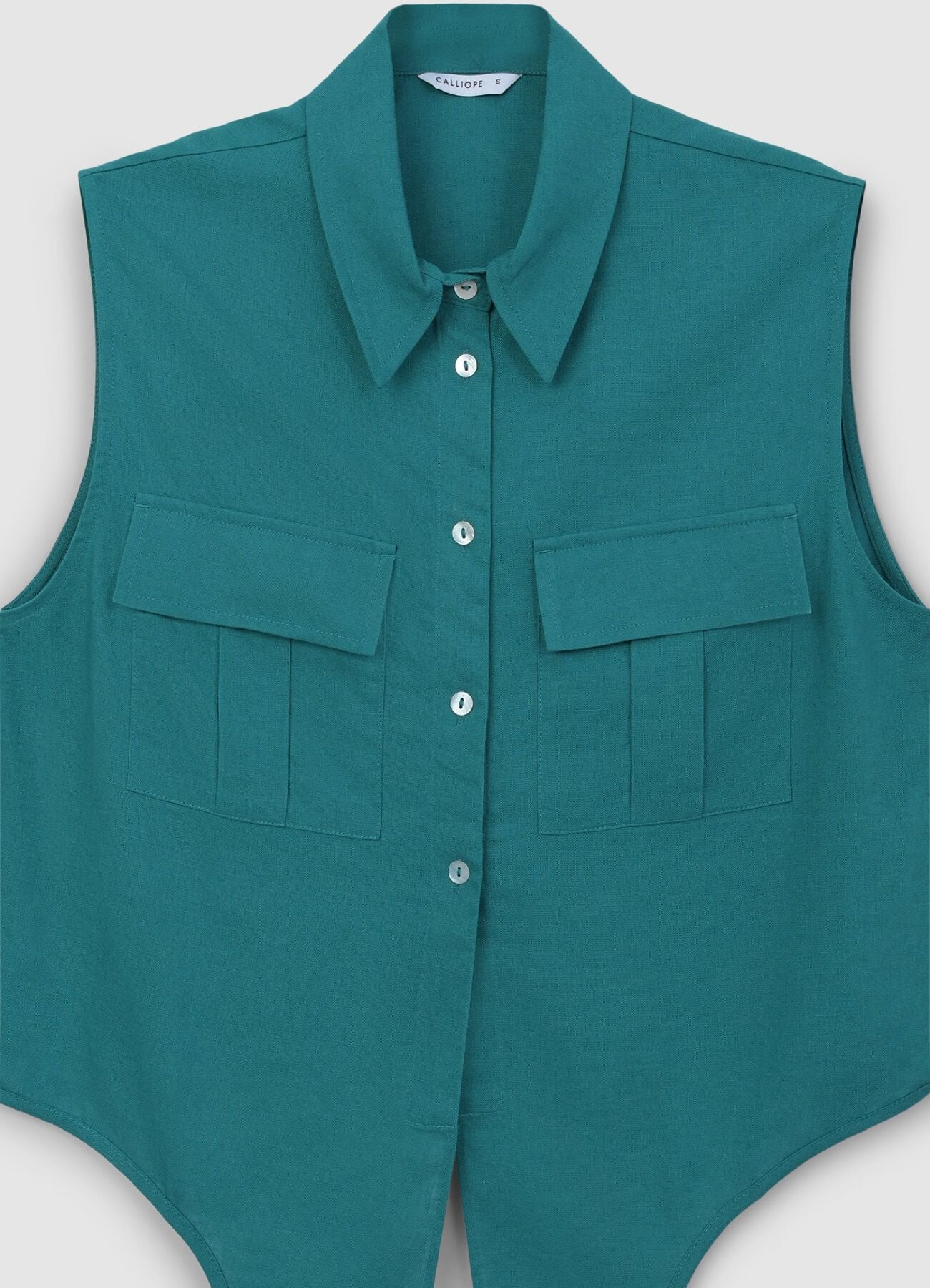 Camicia smanicata misto lino con nodo - Image 4