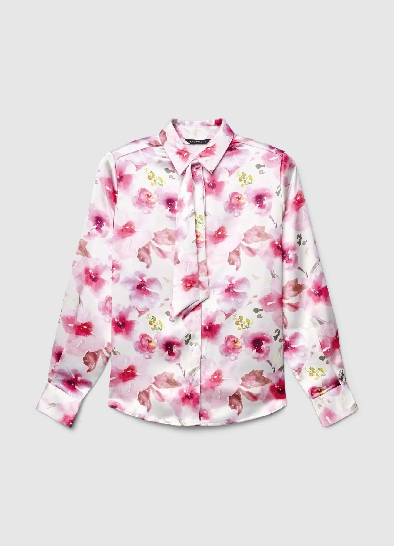 Camicia stampa fiori similsatin con cravatta - Image 6