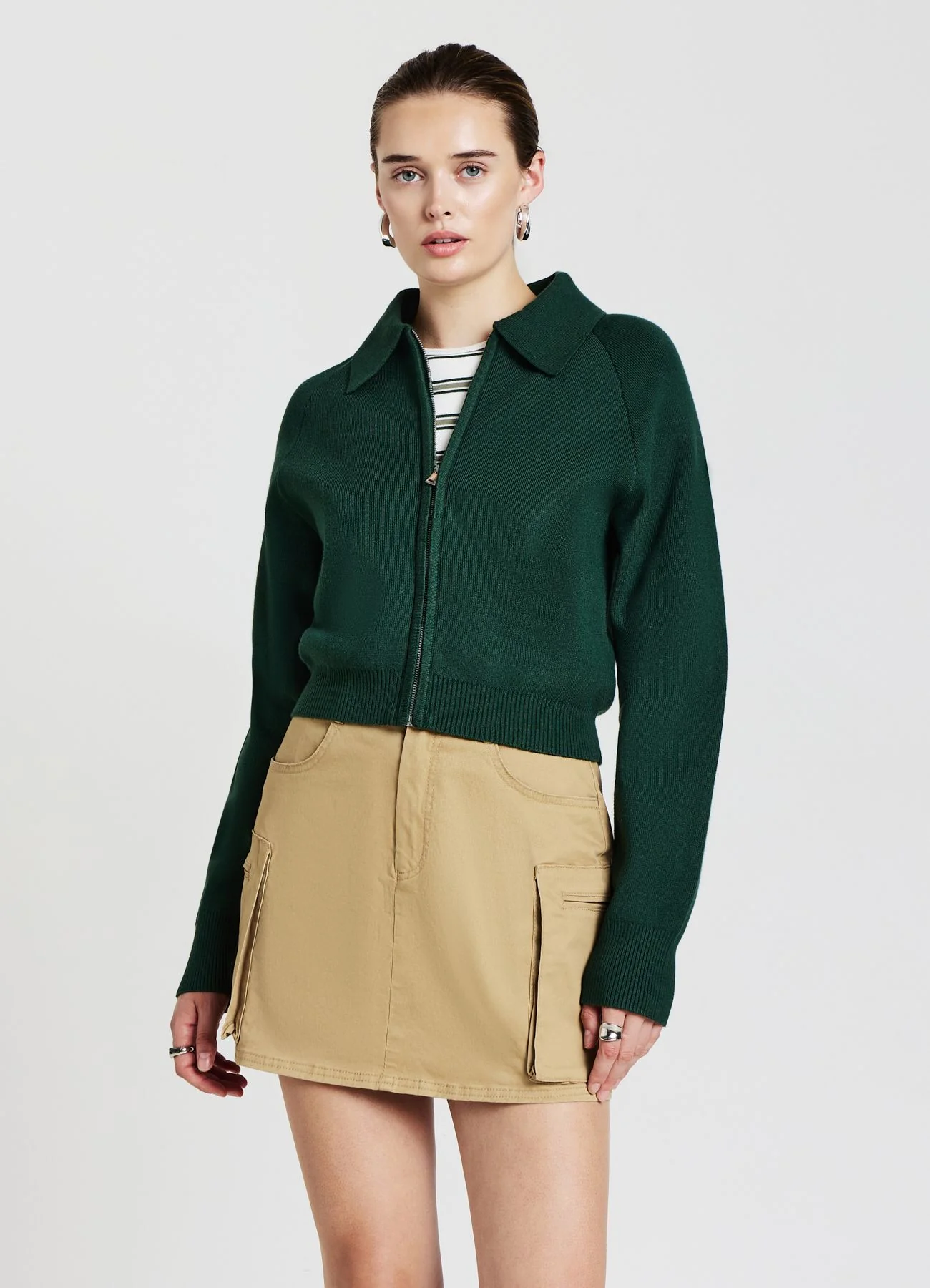 Cardigan colletto camicia e zip - Image 7
