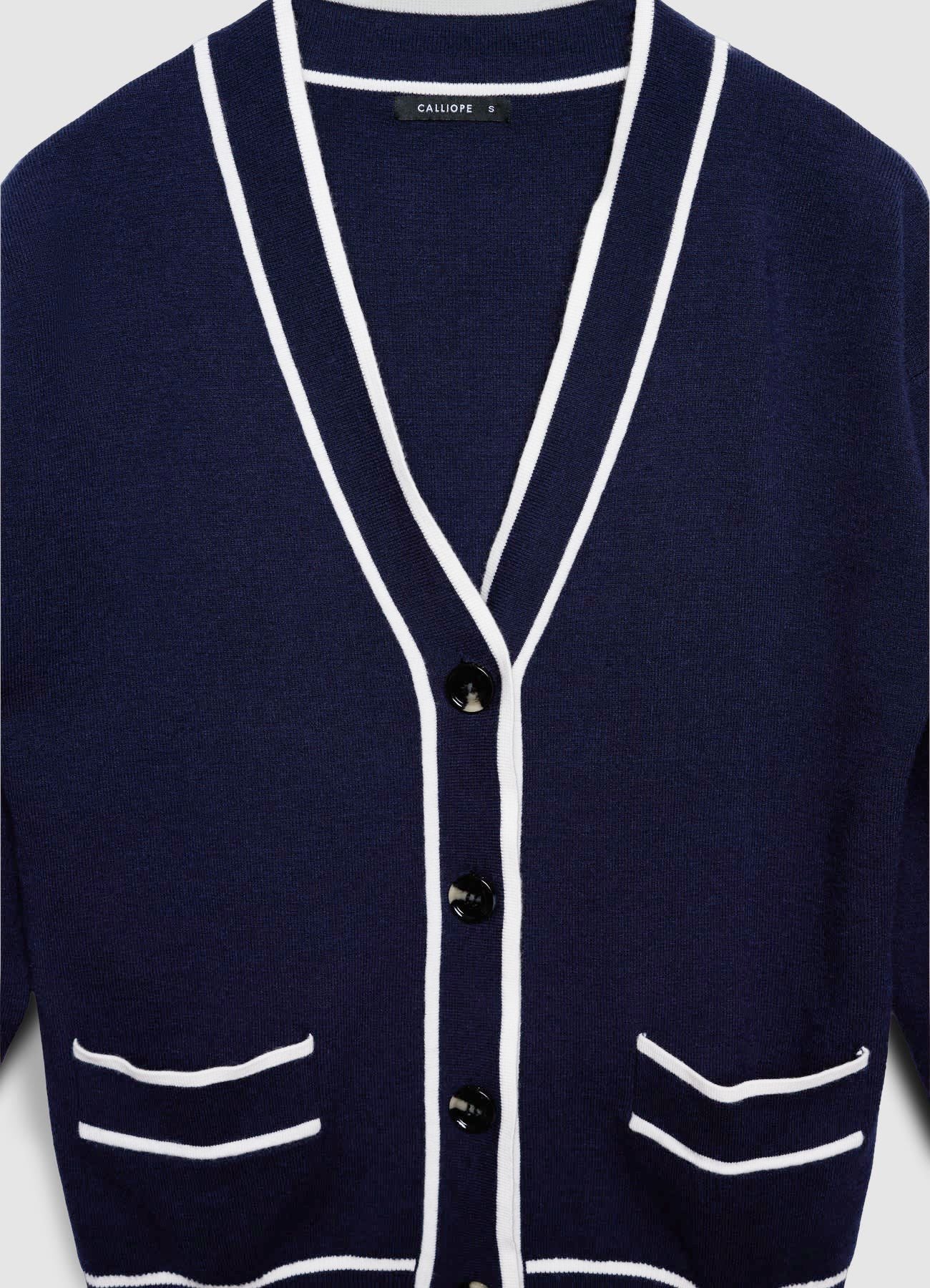 Cardigan con profili a contrasto e scollo a V - Image 6