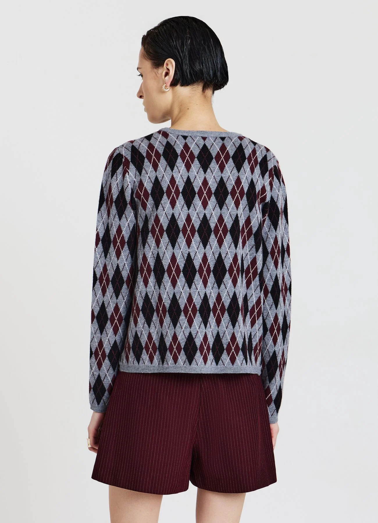 Cardigan girocollo con motivo rombi - Image 2