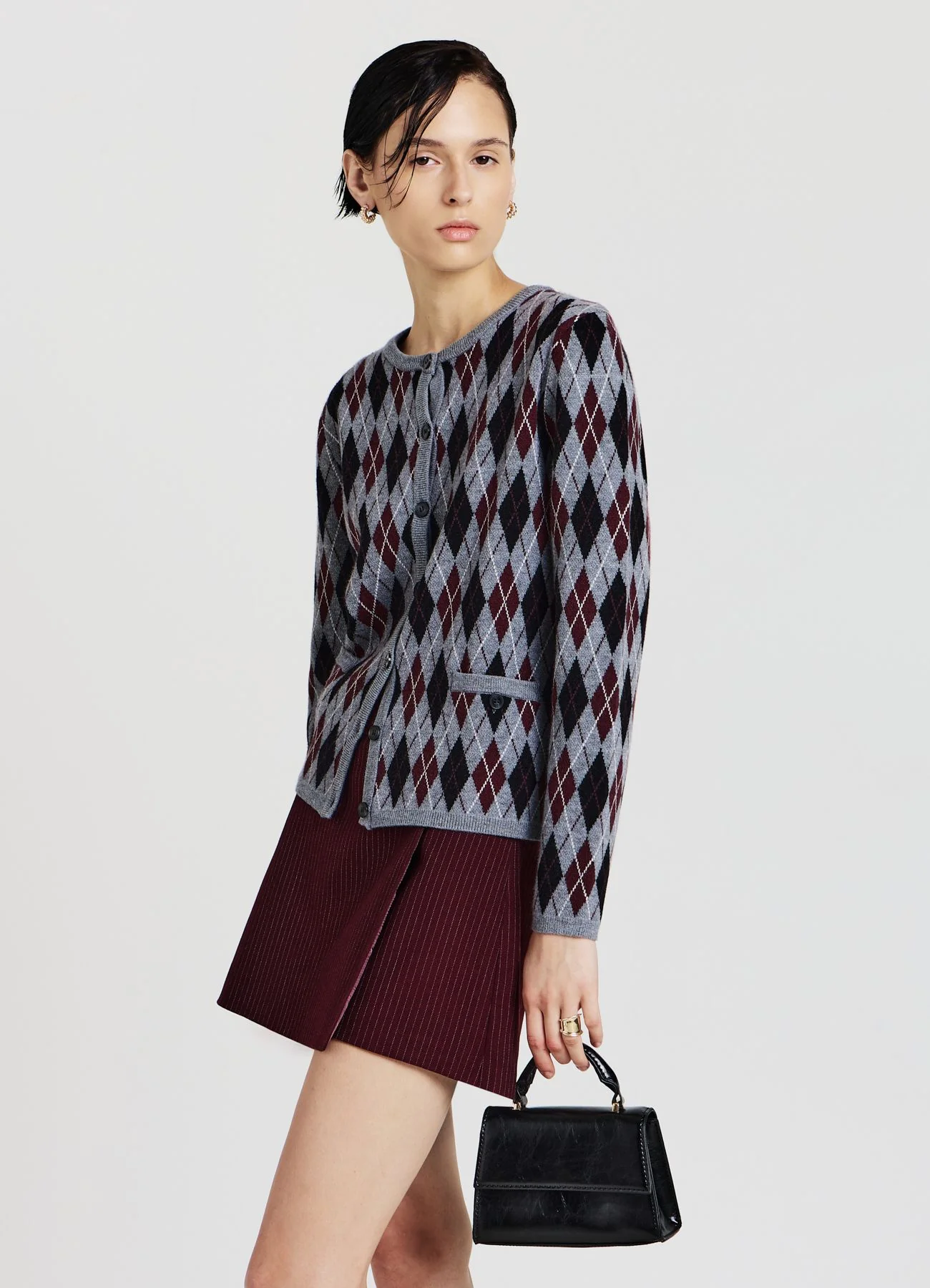 Cardigan girocollo con motivo rombi - Image 7