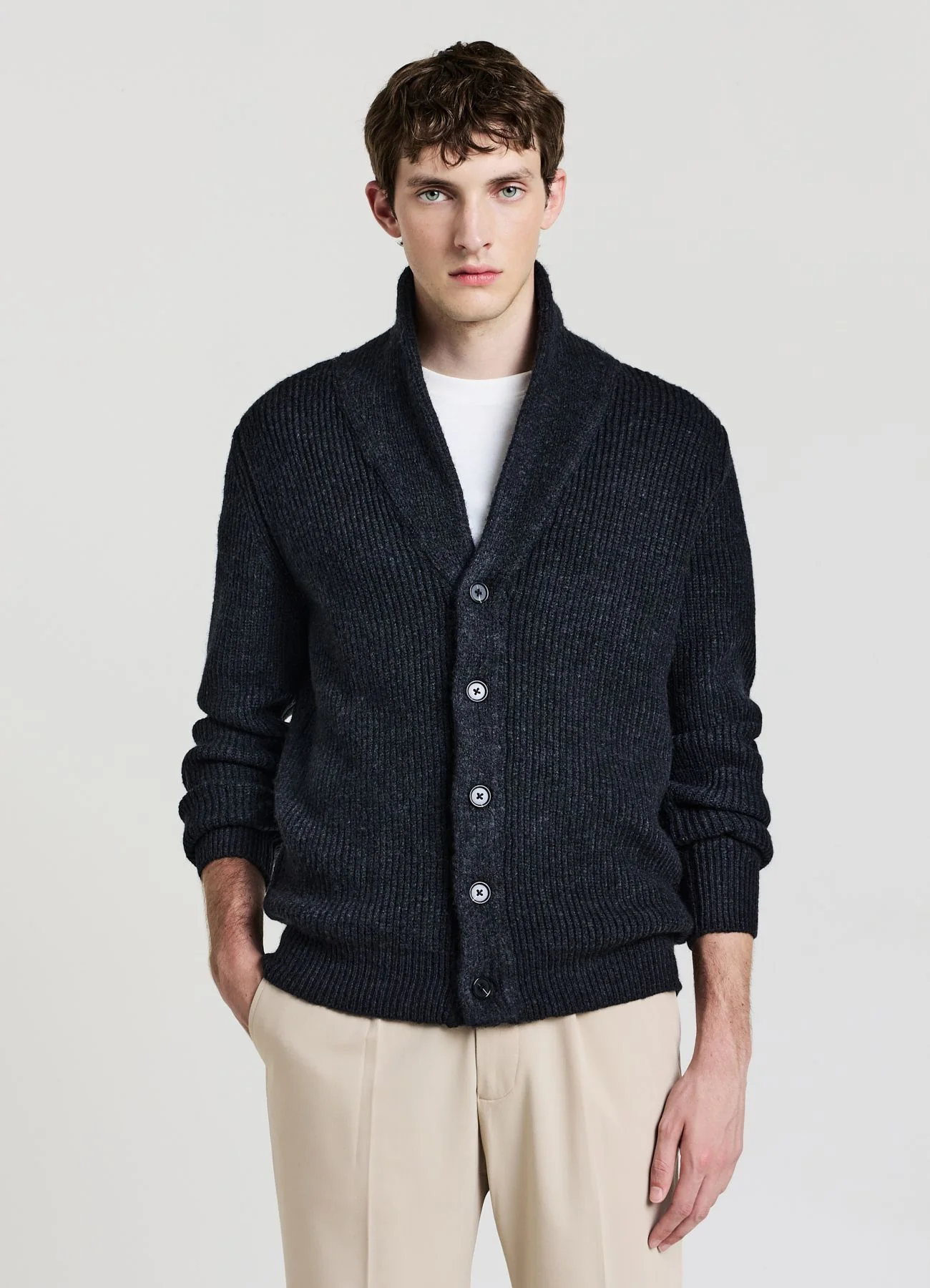 Cardigan sciallato tinta unita