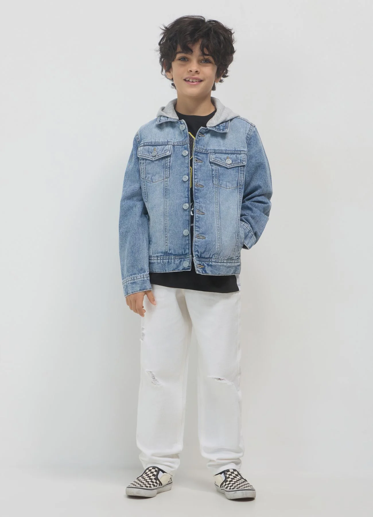 Giacca denim con cappuccio in felpa