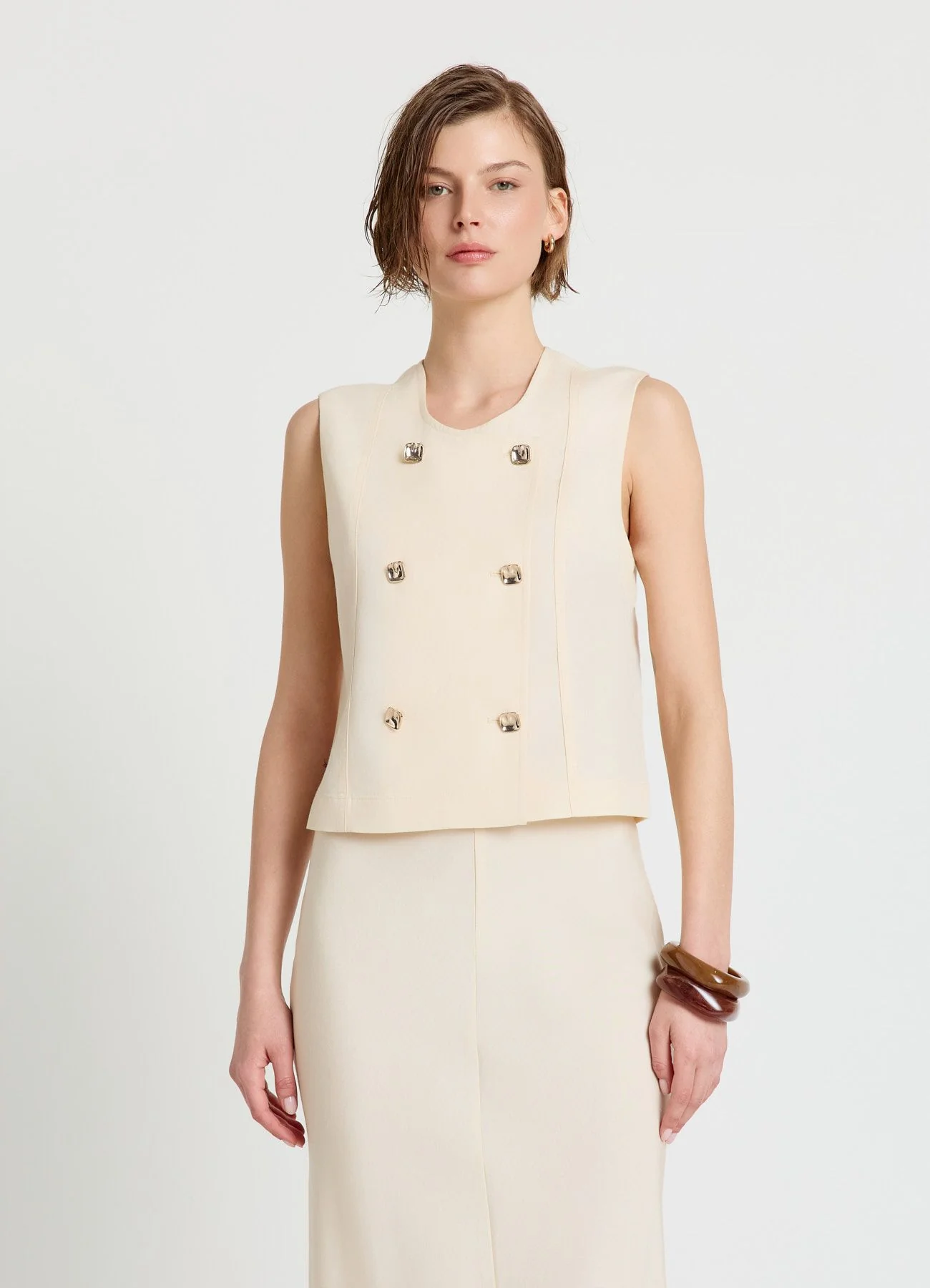 Gilet doppiopetto con bottoni oro