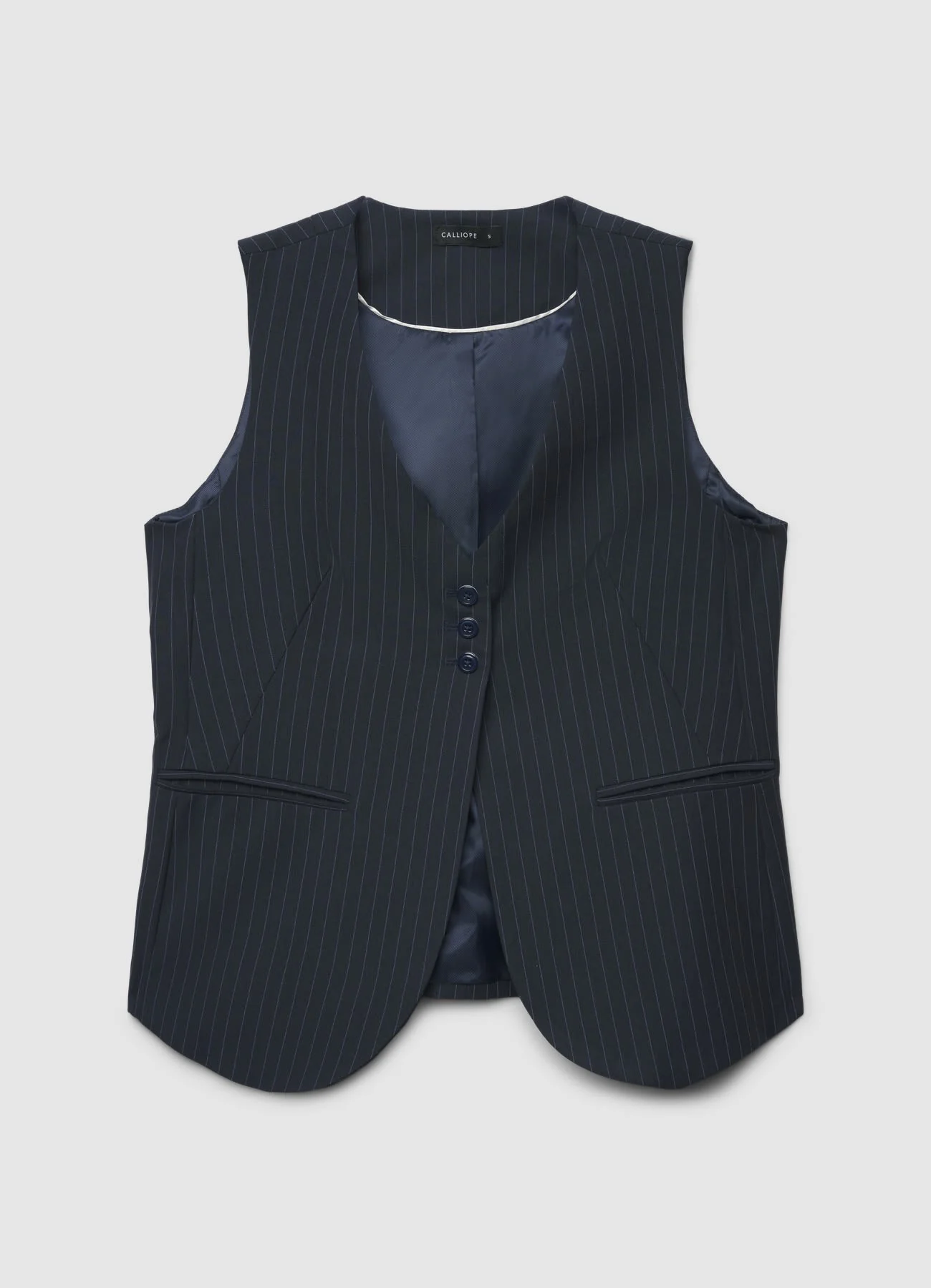 Gilet gessato con abbottonatura alta - Image 4