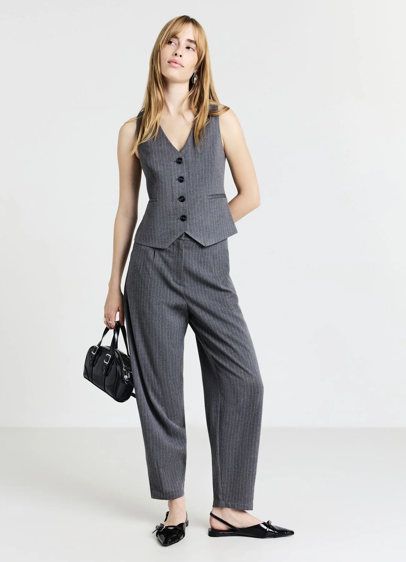 Gilet gessato con bottoni - Image 3