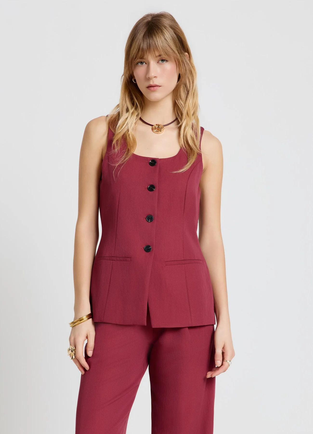 Gilet lungo svasato con bottoni - Image 2
