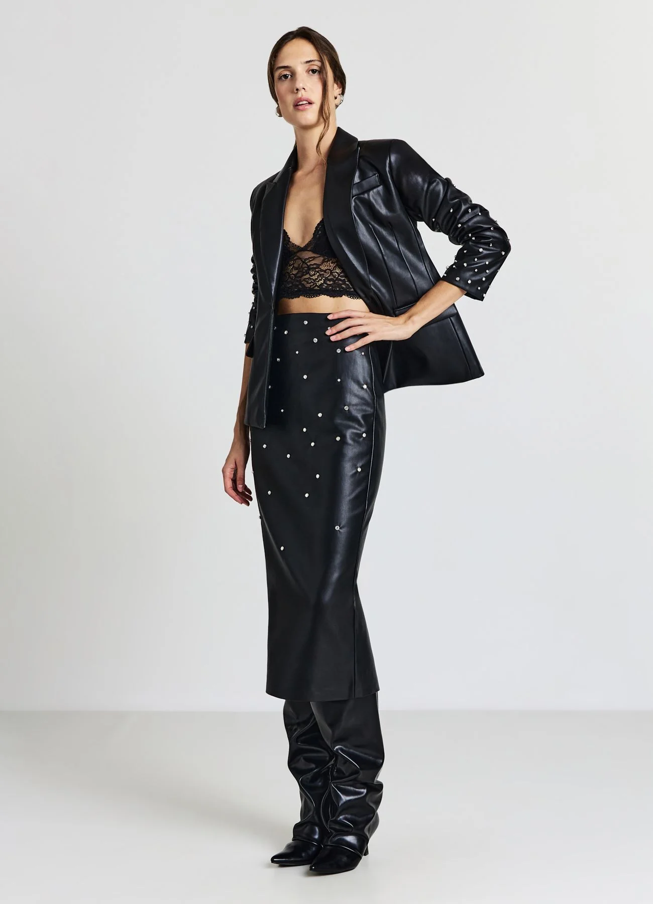Gonna longuette con strass e spacco - Image 3