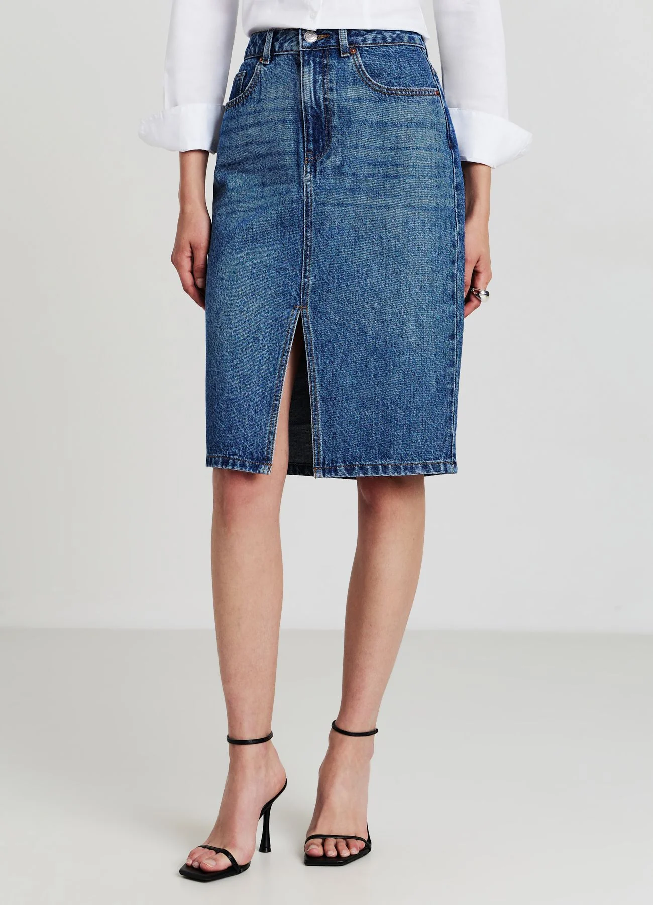 Gonna longuette in denim con spacco - Image 2