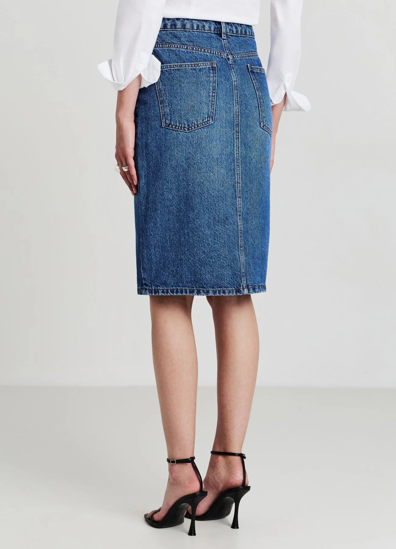 Gonna longuette in denim con spacco - Image 3