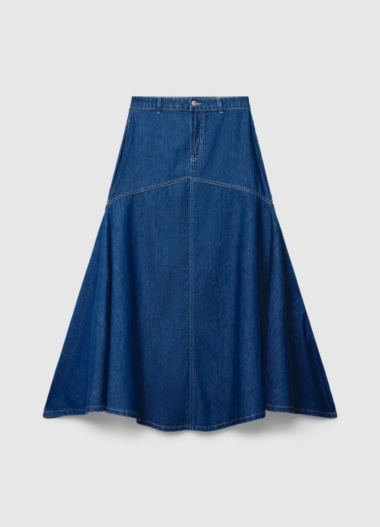 Gonna lunga svasata in denim con impunture - Image 4