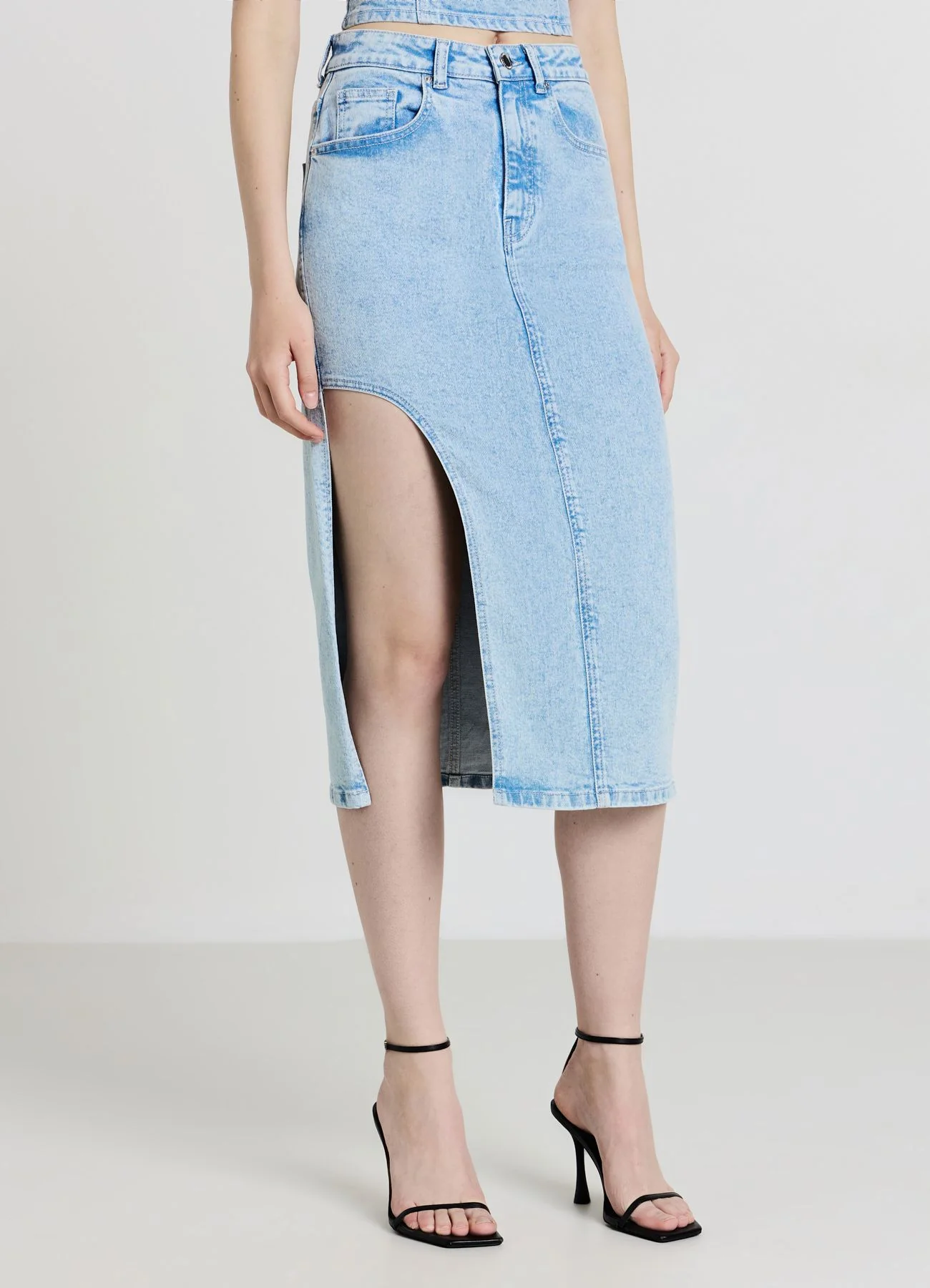 Gonna midi denim con spacco - Image 3