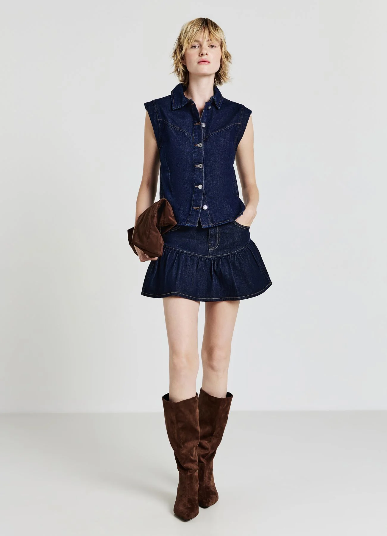 Gonna-pantalone denim con frill - Image 2