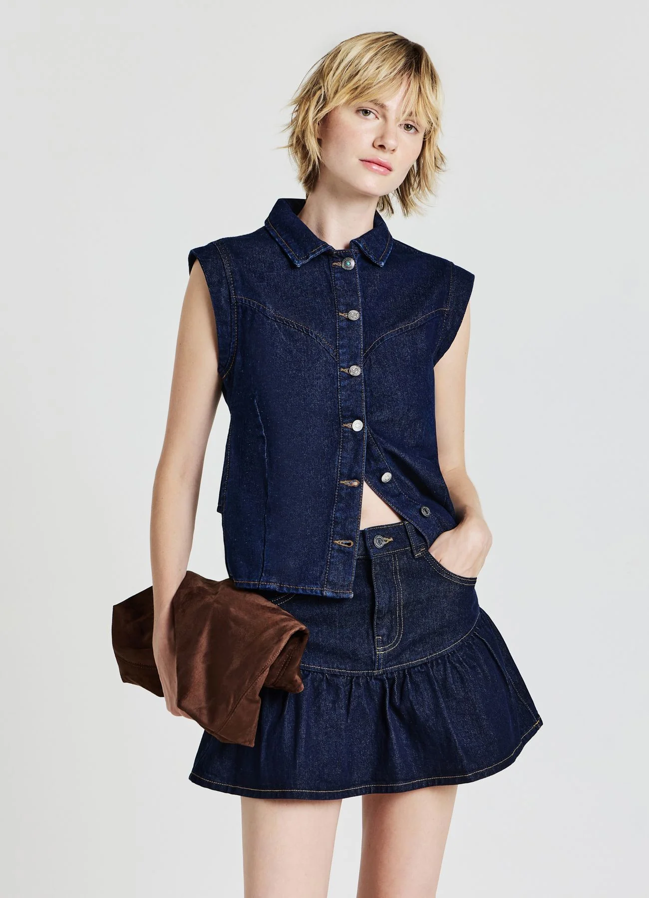 Gonna-pantalone denim con frill - Image 3