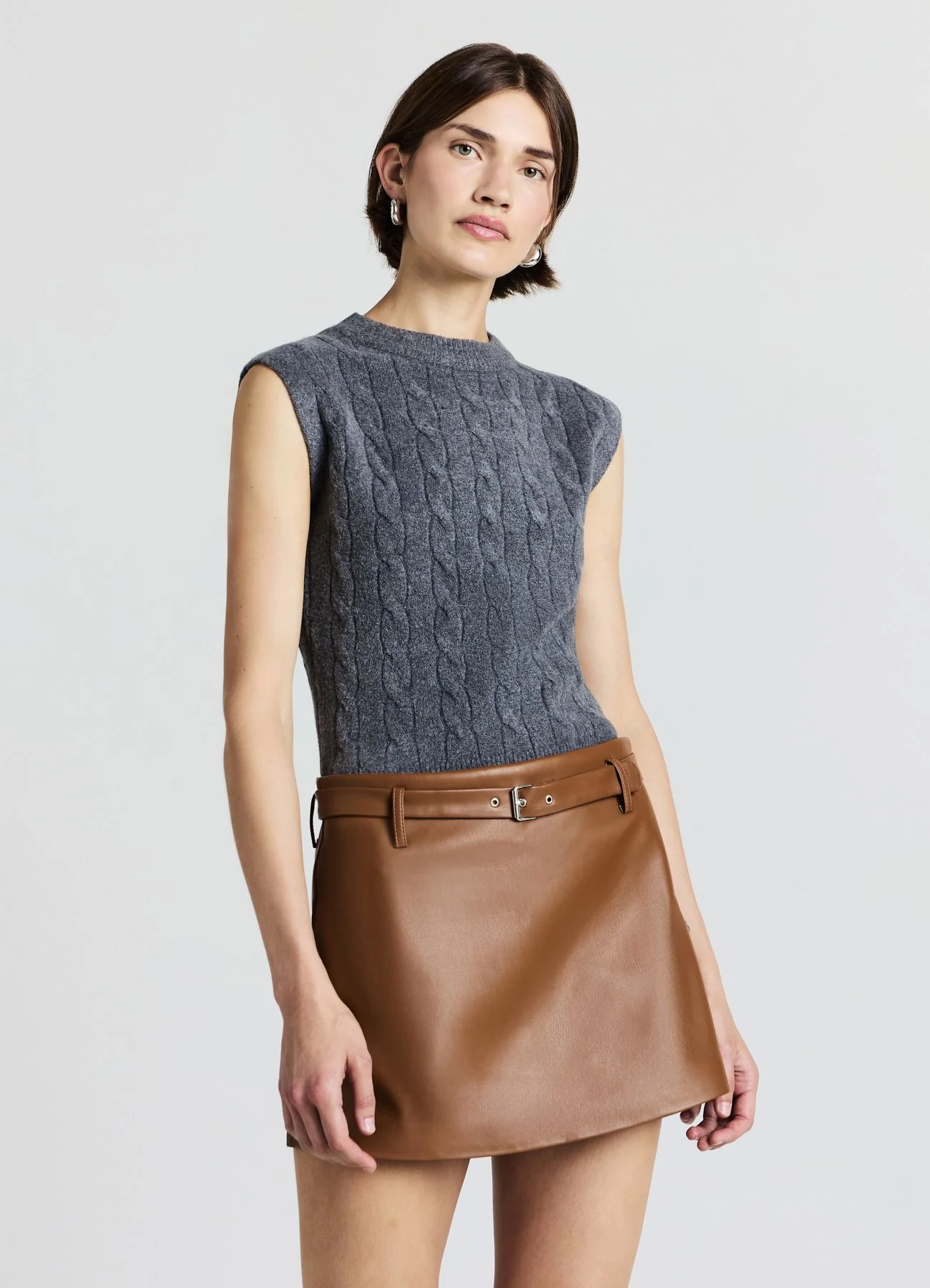 Gonna-pantalone in effetto pelle con cintura - Image 3