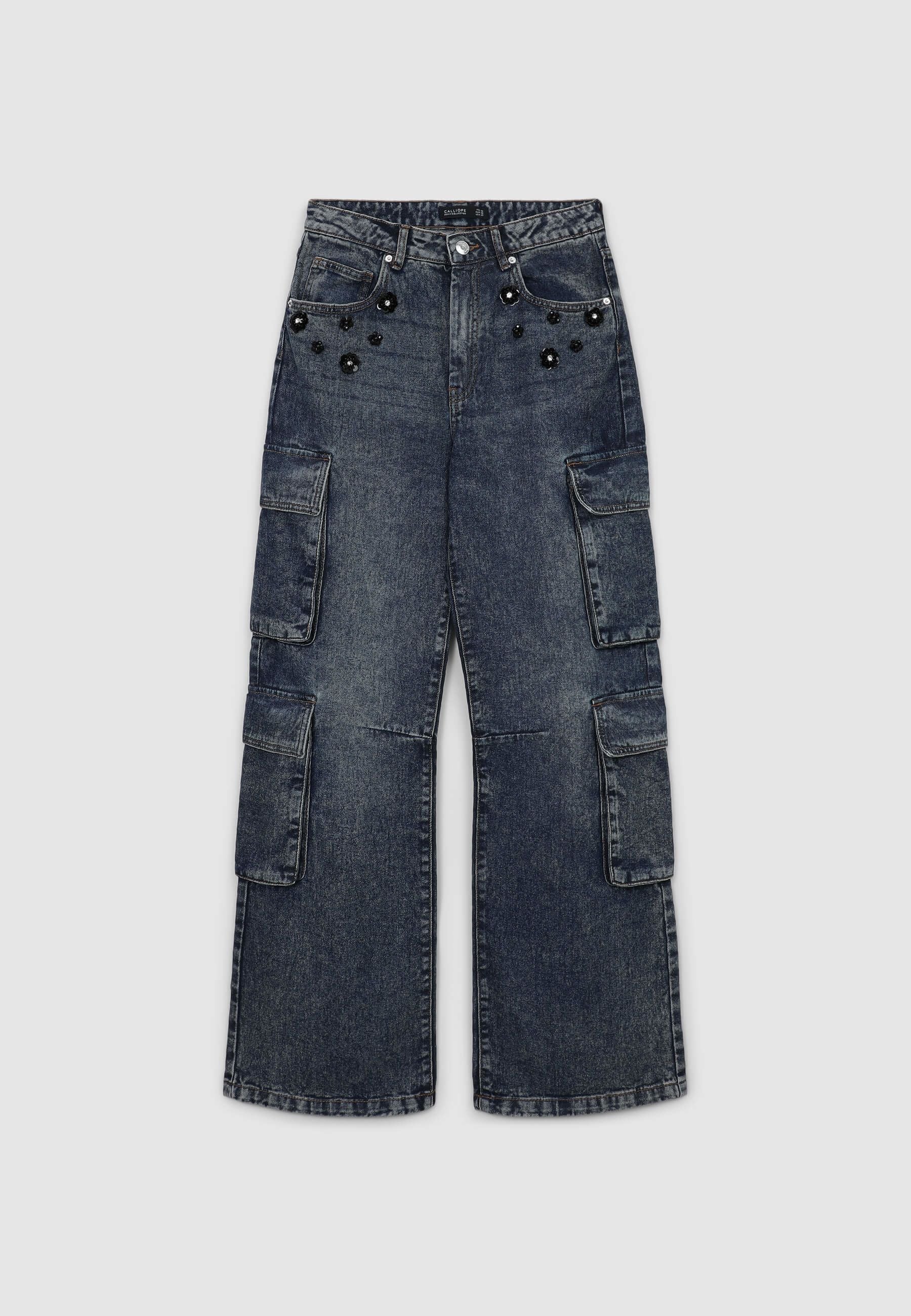 Jeans cargo effetto sabbiato con applicazioni - Image 4