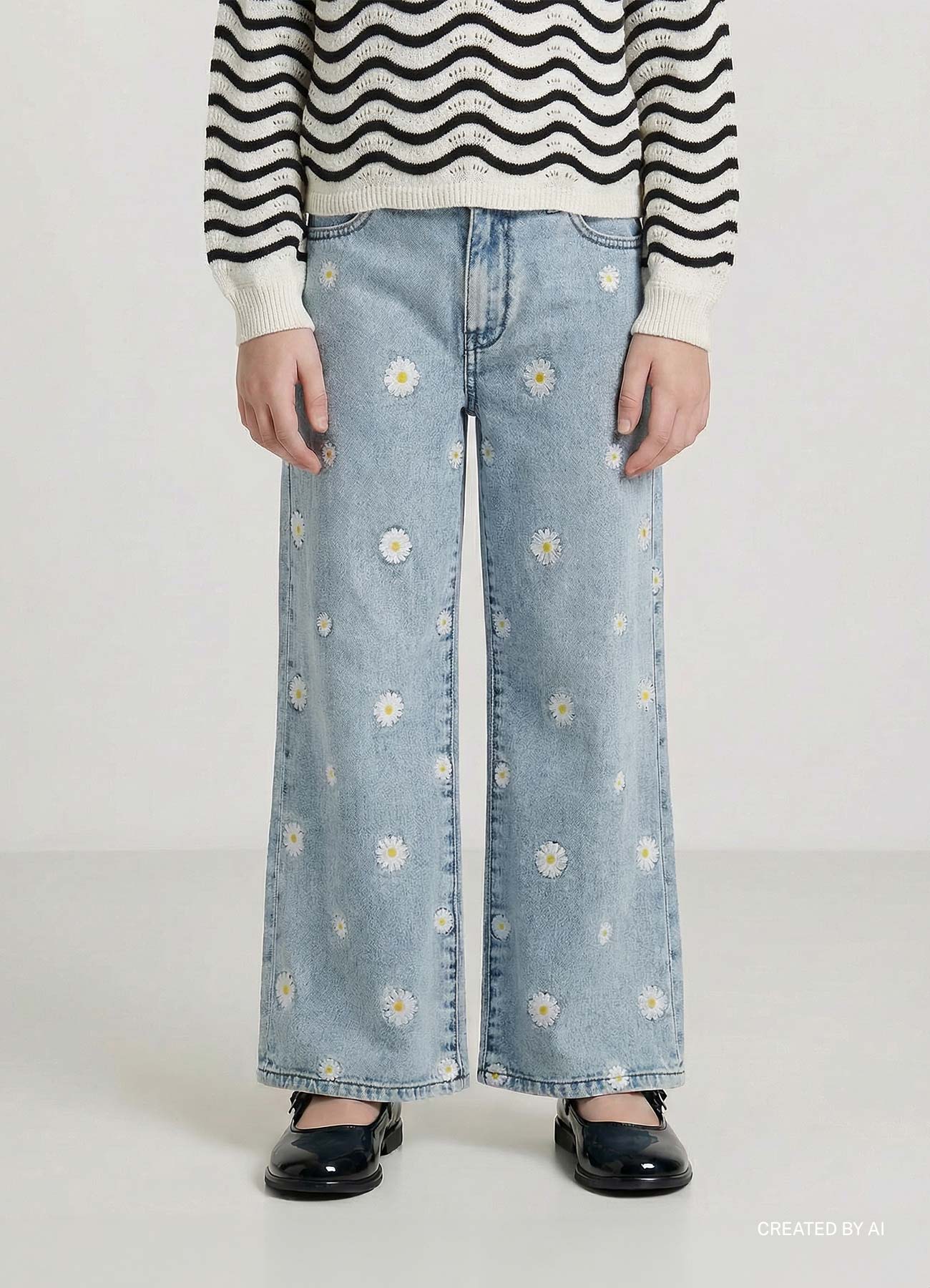 Jeans crop con ricami margherite