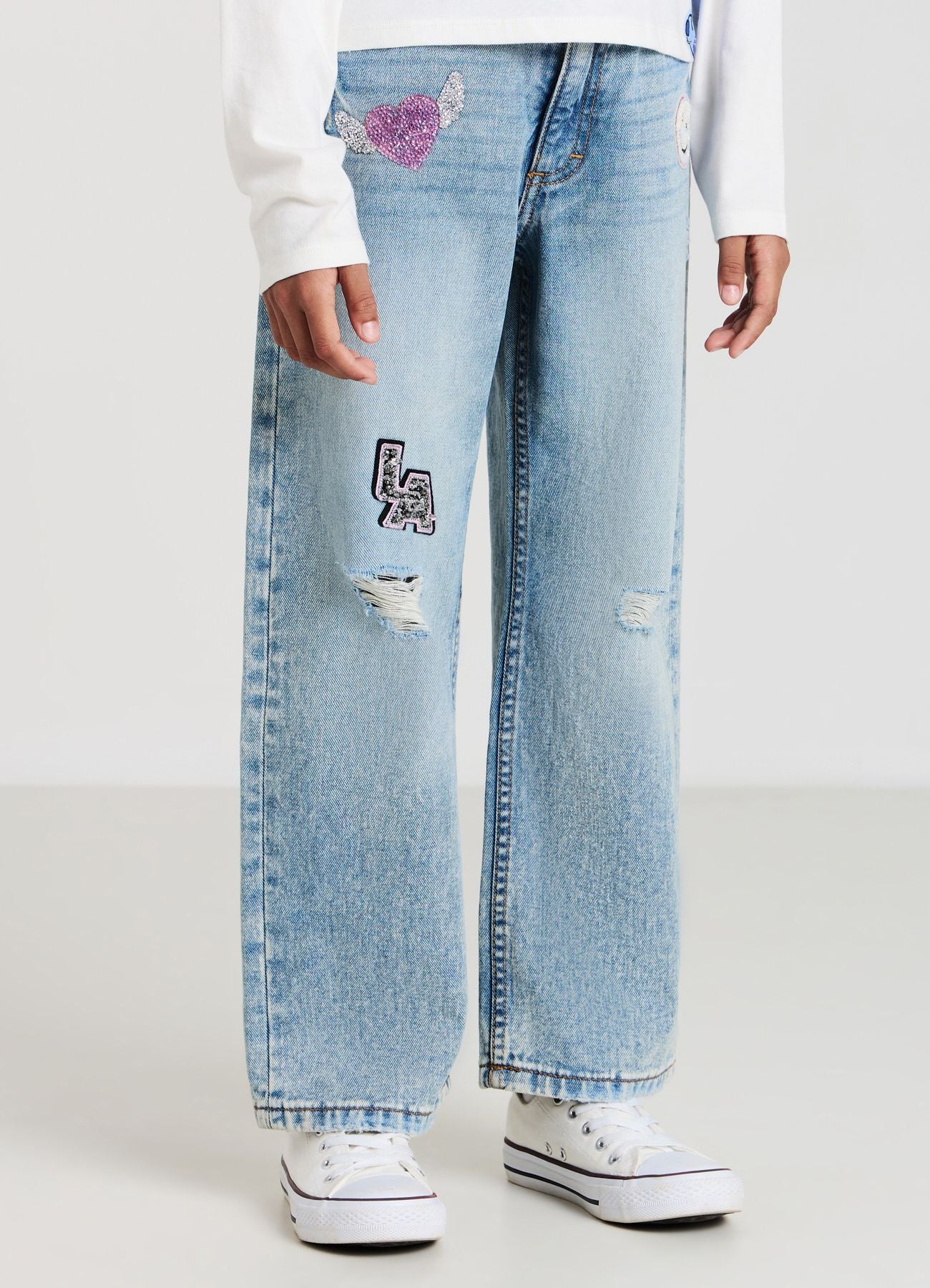 Jeans wide leg con applicazioni e strappi - Image 3