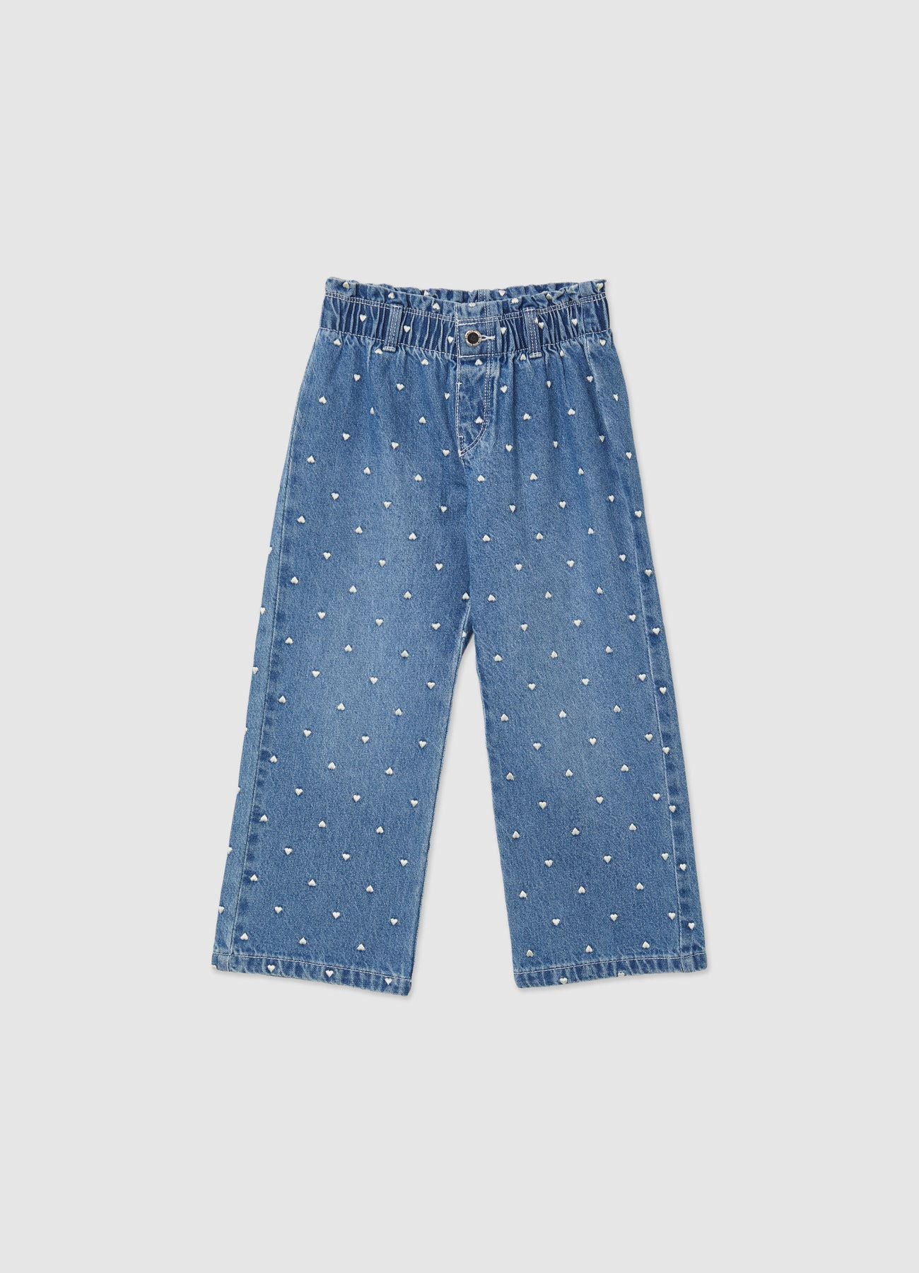 Jeans wide leg con ricami a cuori - Image 2