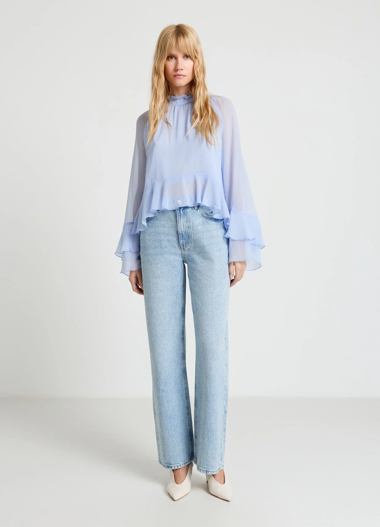 Jeans wide leg con strass
