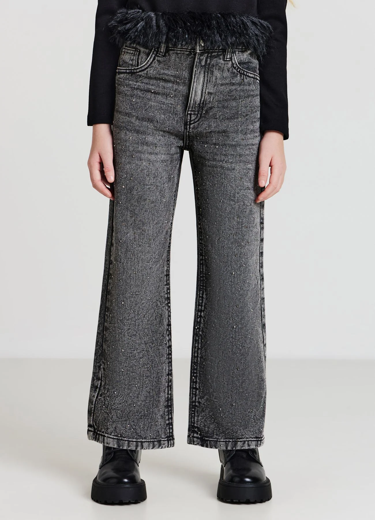 Jeans wide leg con strass
