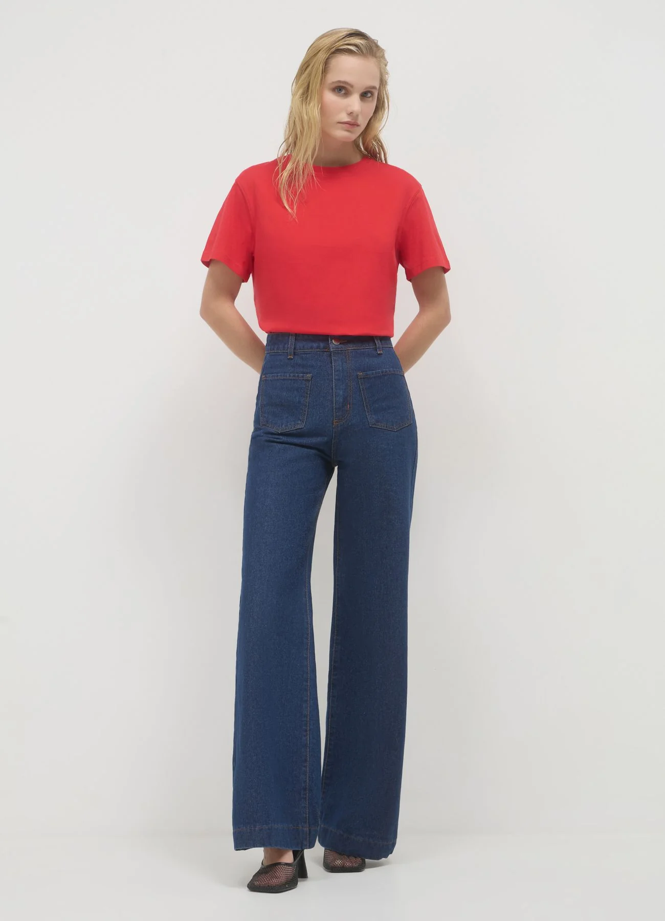 Jeans wide leg tasche applicate