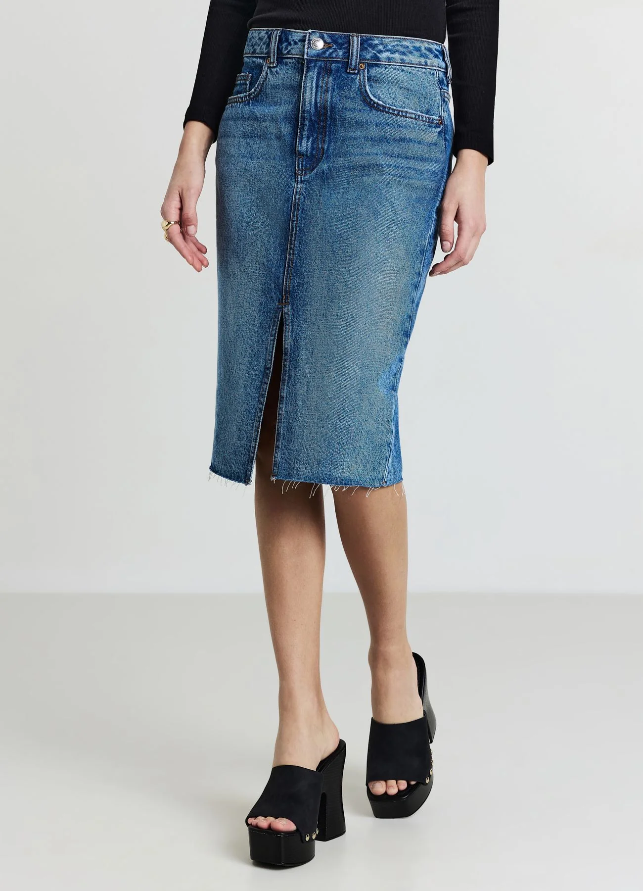 Longuette denim con spacco