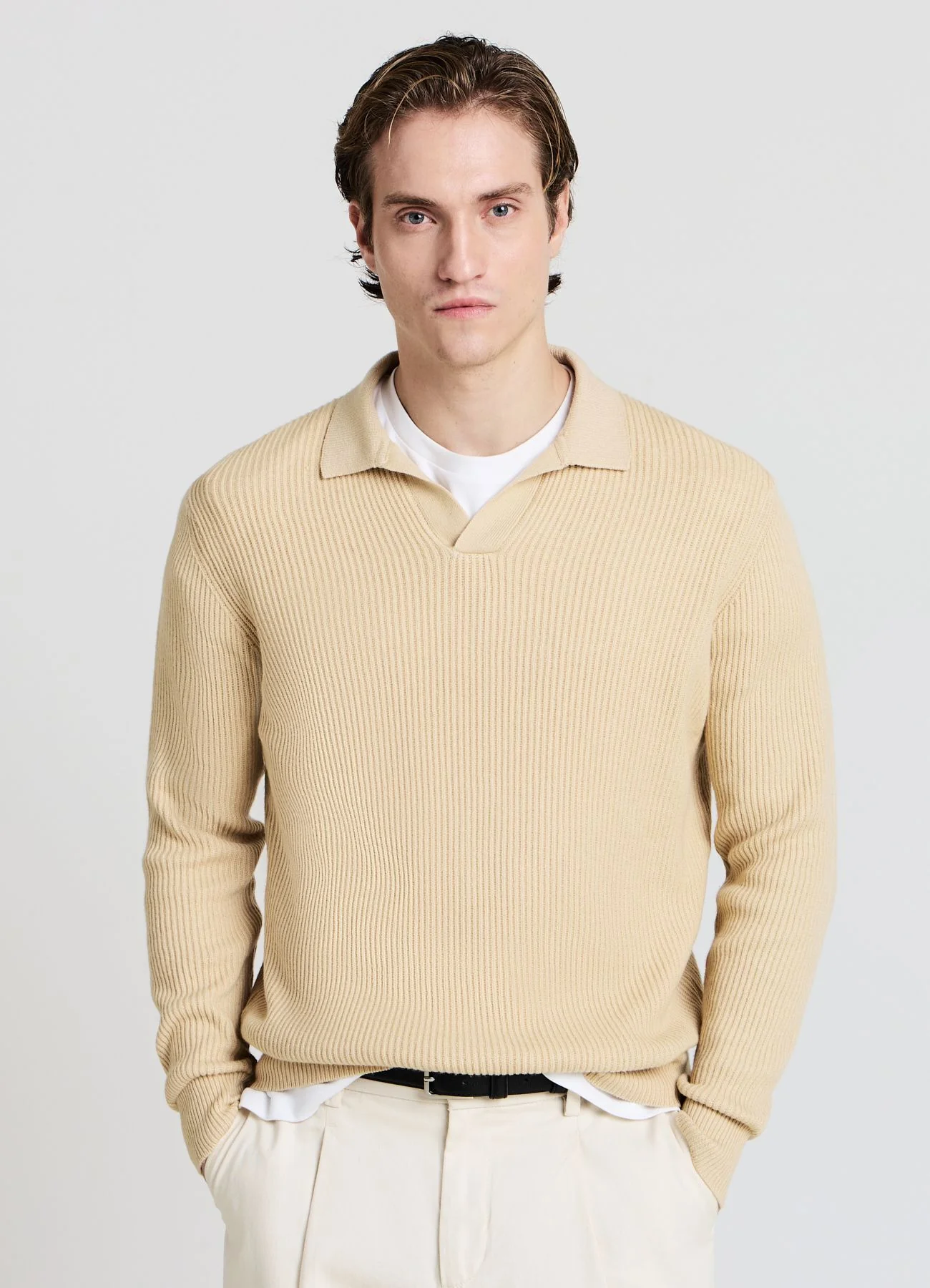 Maglia a coste con collo polo - Image 7