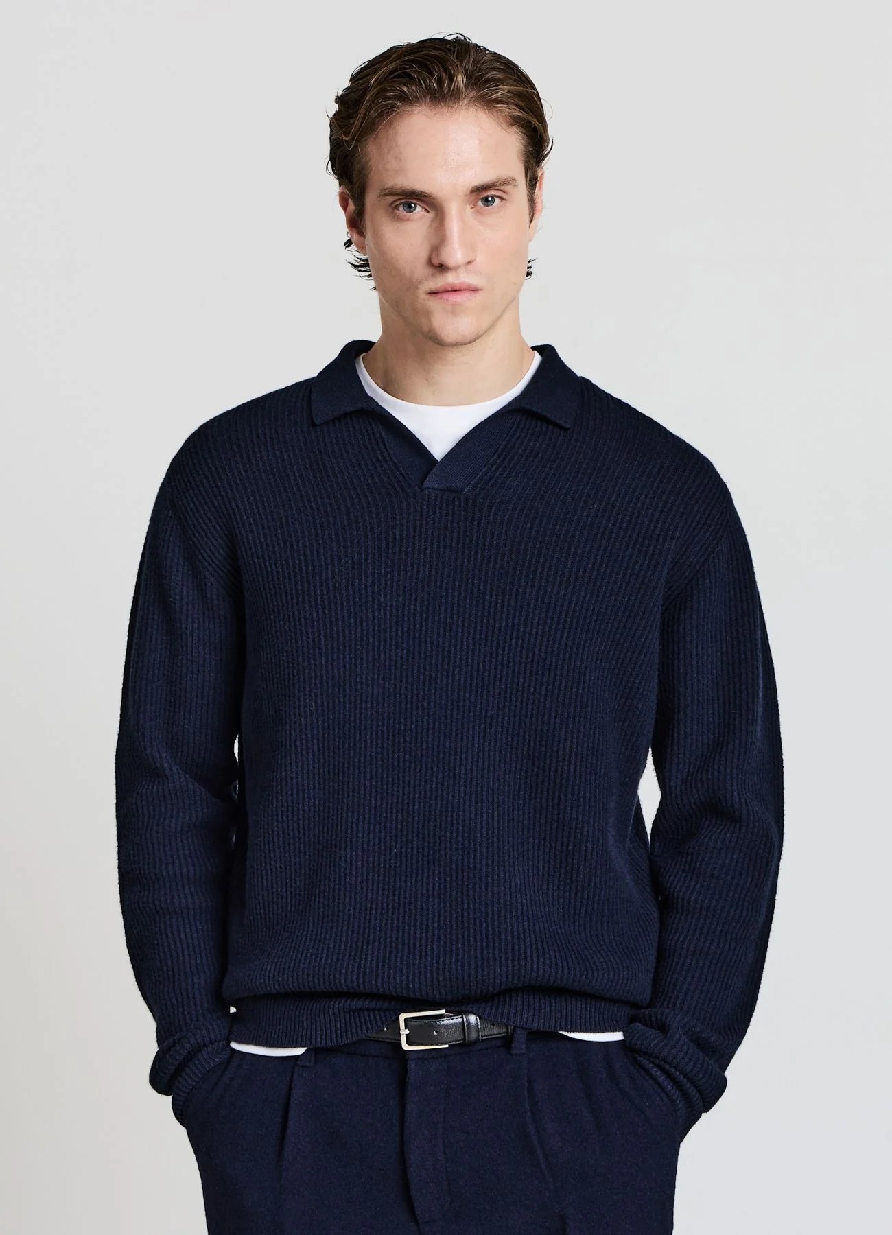 Maglia a coste con collo polo - Image 3
