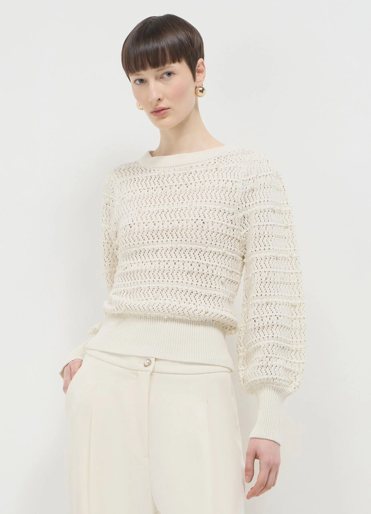 Maglia girocollo perle