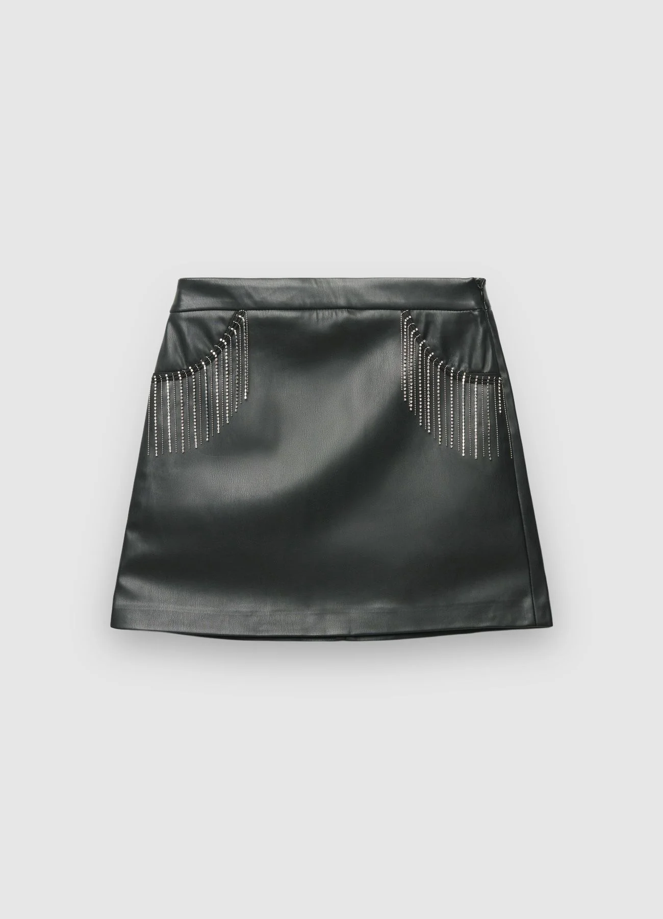 Minigonna effetto pelle con frange strass - Image 4