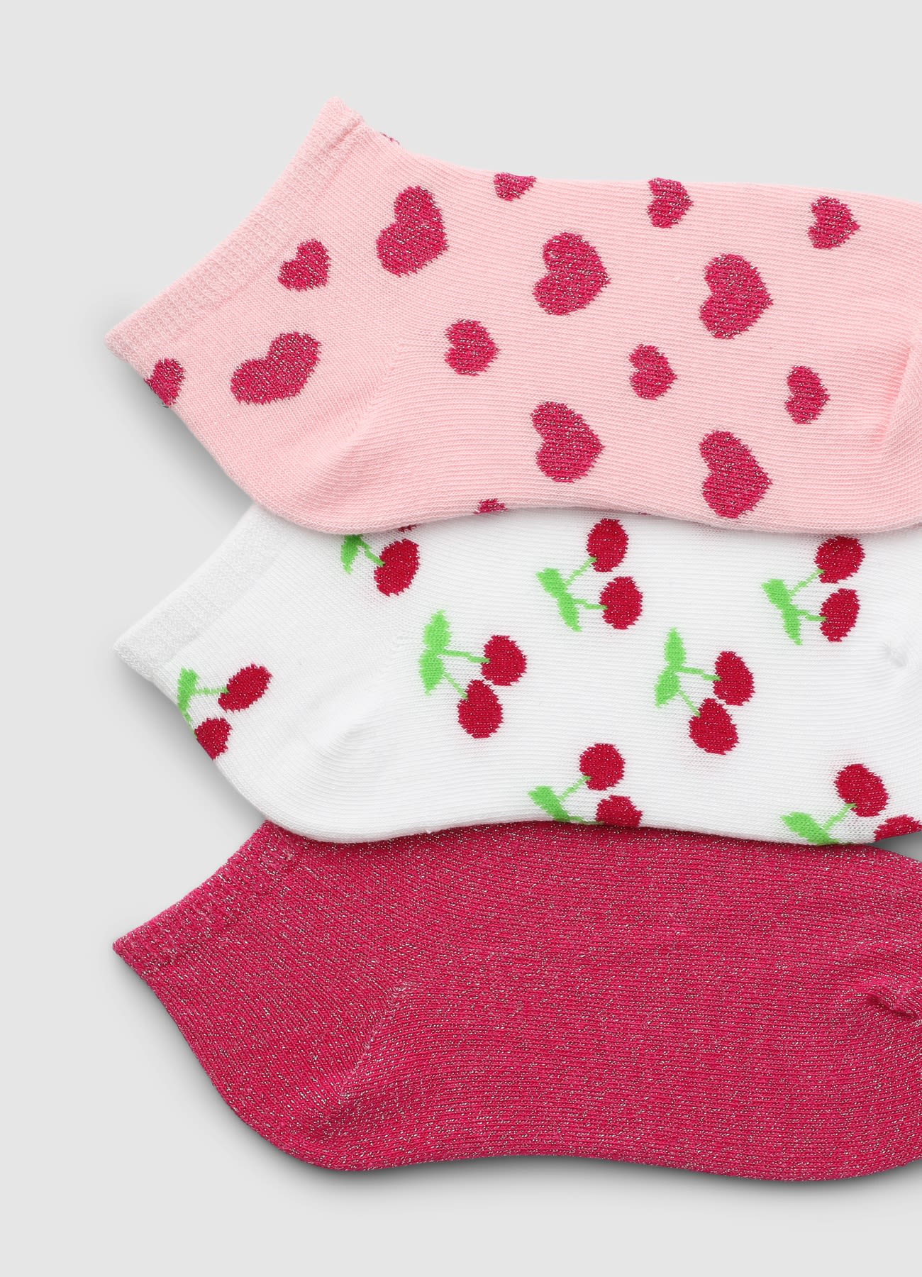 Pack 3 calzini corti con cuori e ciliegie