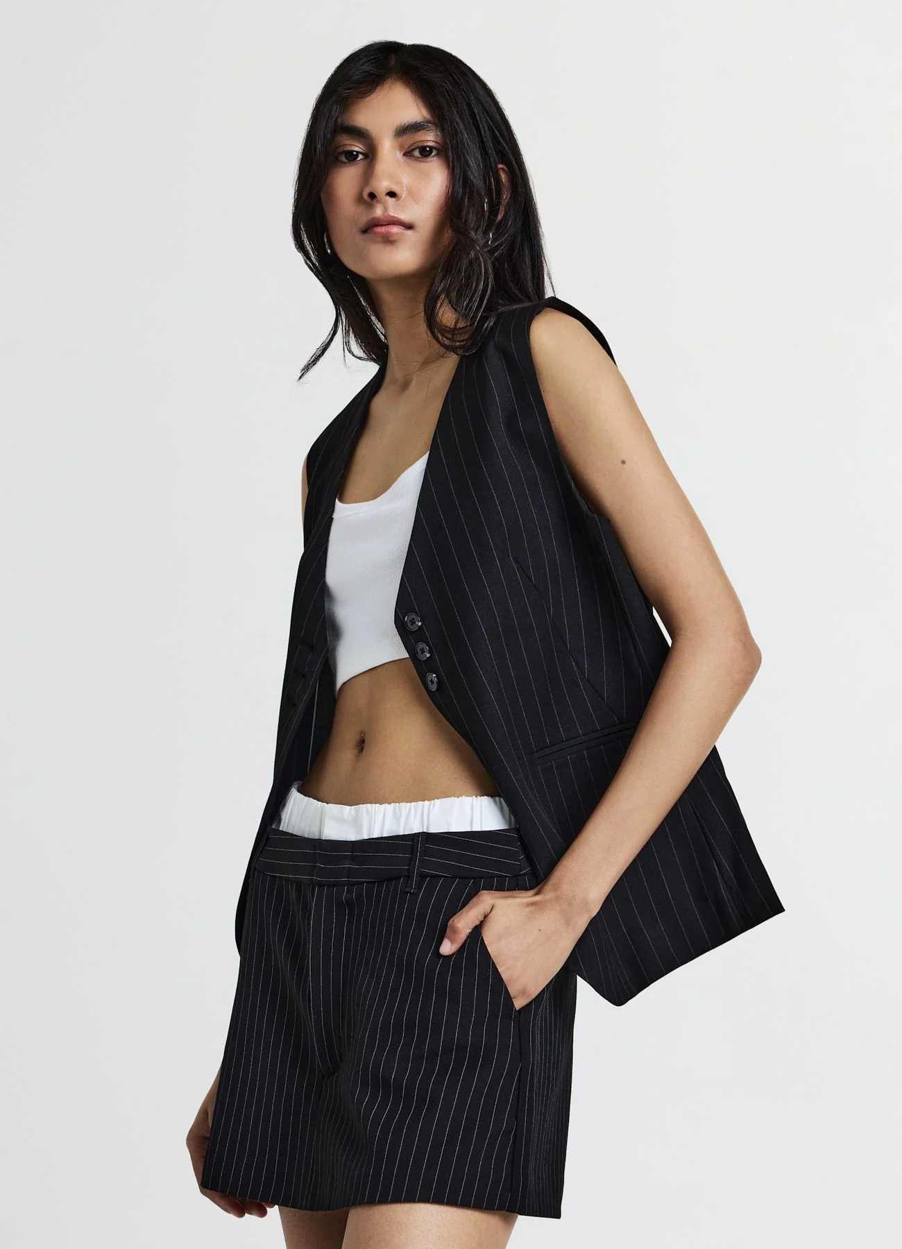 Pantaloncini gessati fascia in vita - Image 3