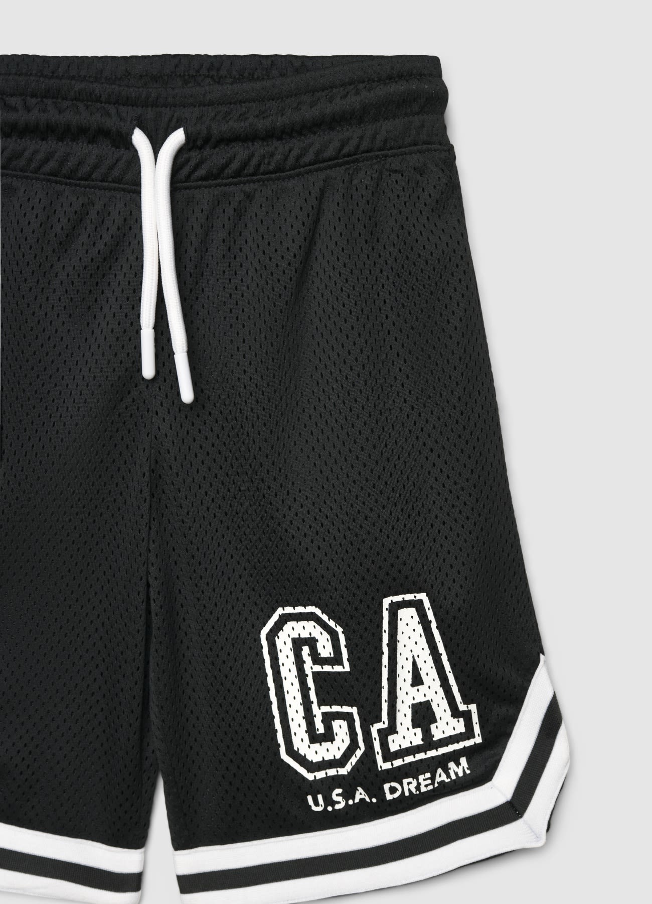 Pantaloncini ginnici in rete con coulisse e scritta