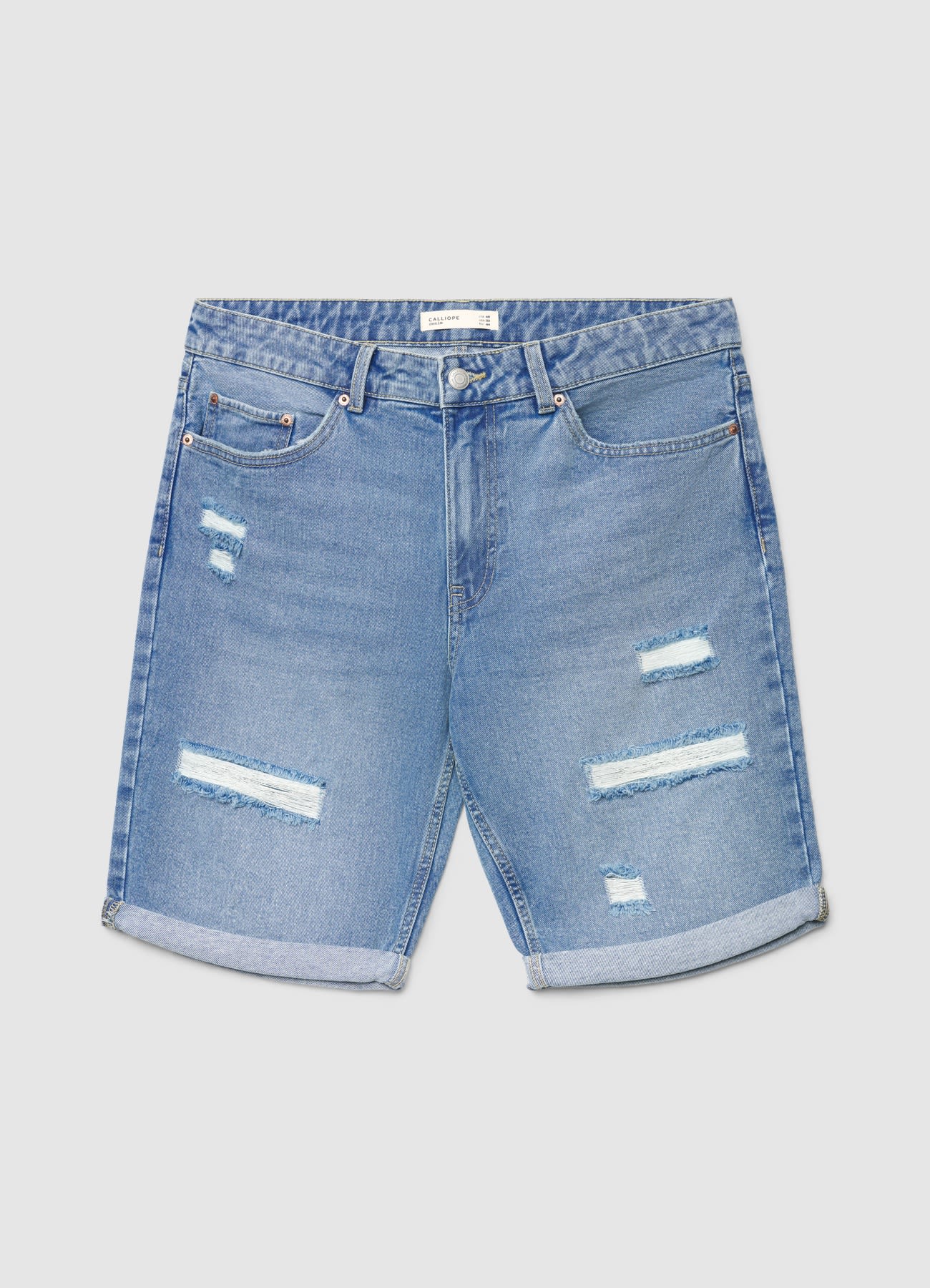 Pantaloncini jeans con strappi e risvolto - Image 4