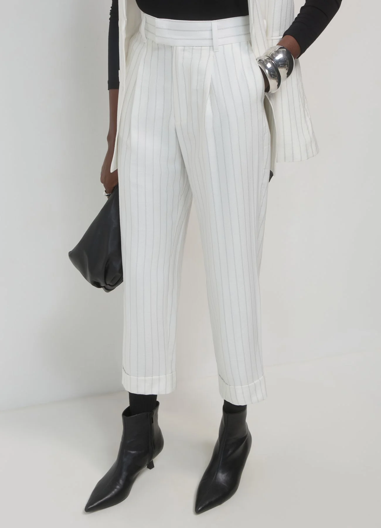 Pantalone classico a righe con risvolto - Image 3