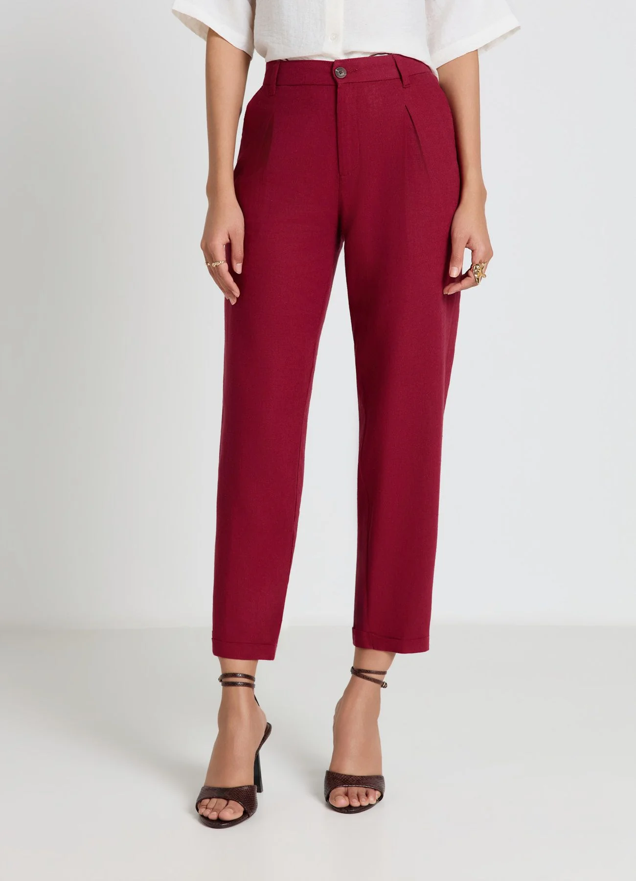 Pantaloni con pince in misto lino - Image 7