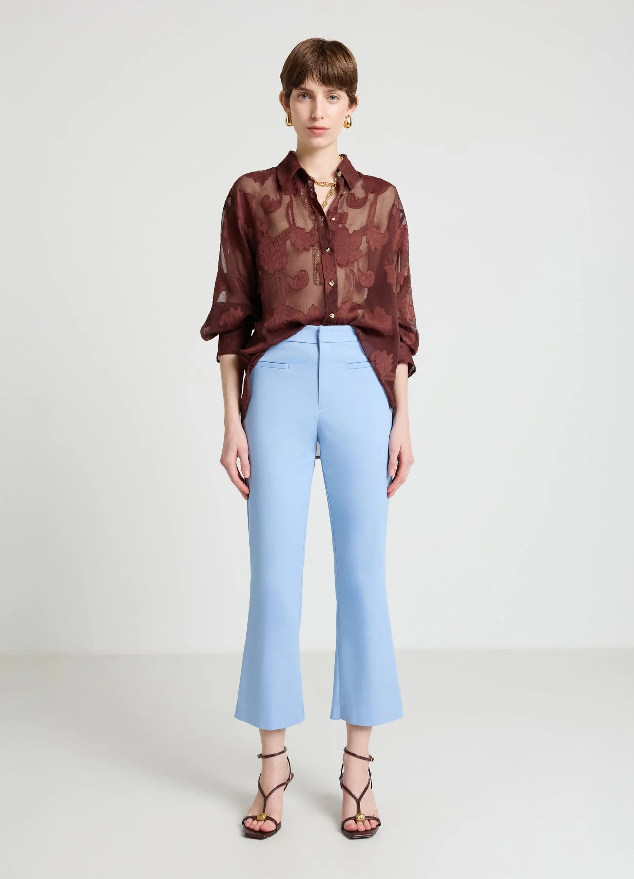 Pantaloni cropped flare tinta unita - Image 2