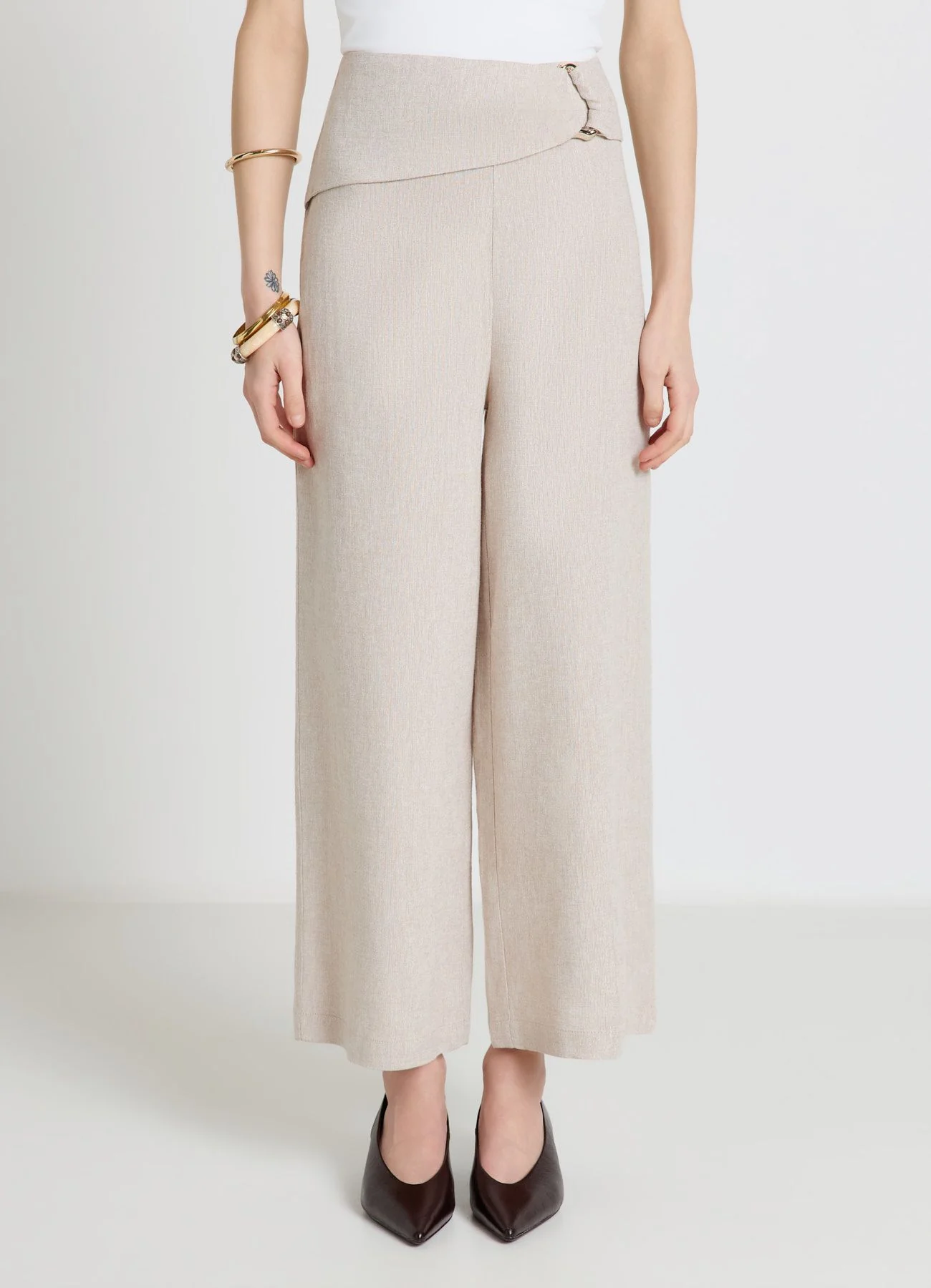 Pantaloni culotte con fibbia in lino - Image 2