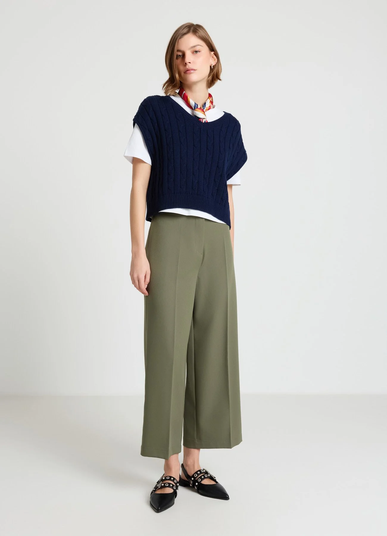 Pantaloni palazzo cropped tinta unita - Image 3